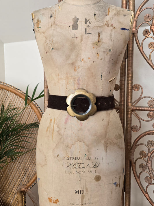 Vintage brown flower suede belt