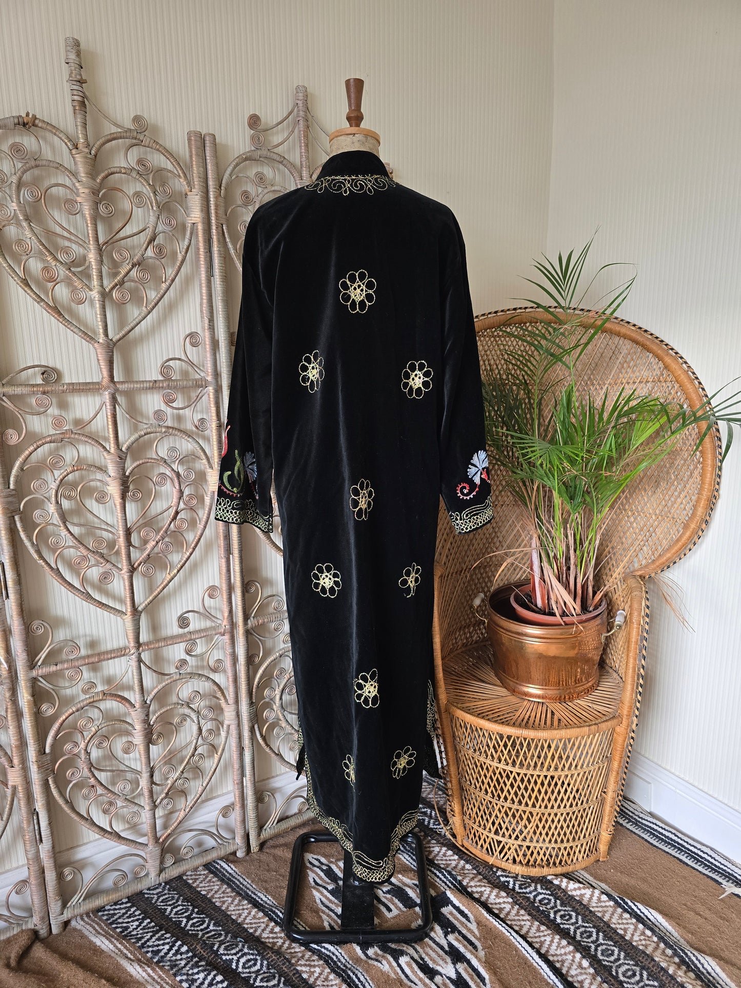 Vintage embroidered velvet kaftan maxi dress