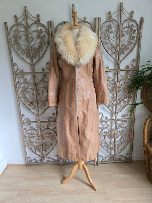 Vintage leather Sheepskin collar coat