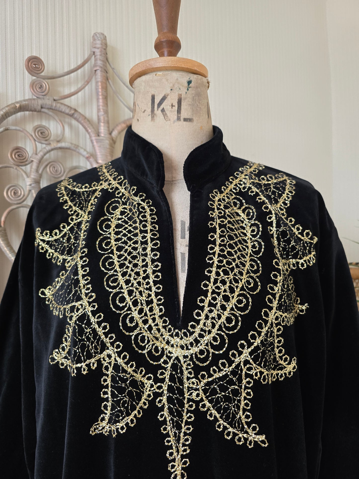 Vintage embroidered velvet kaftan maxi dress