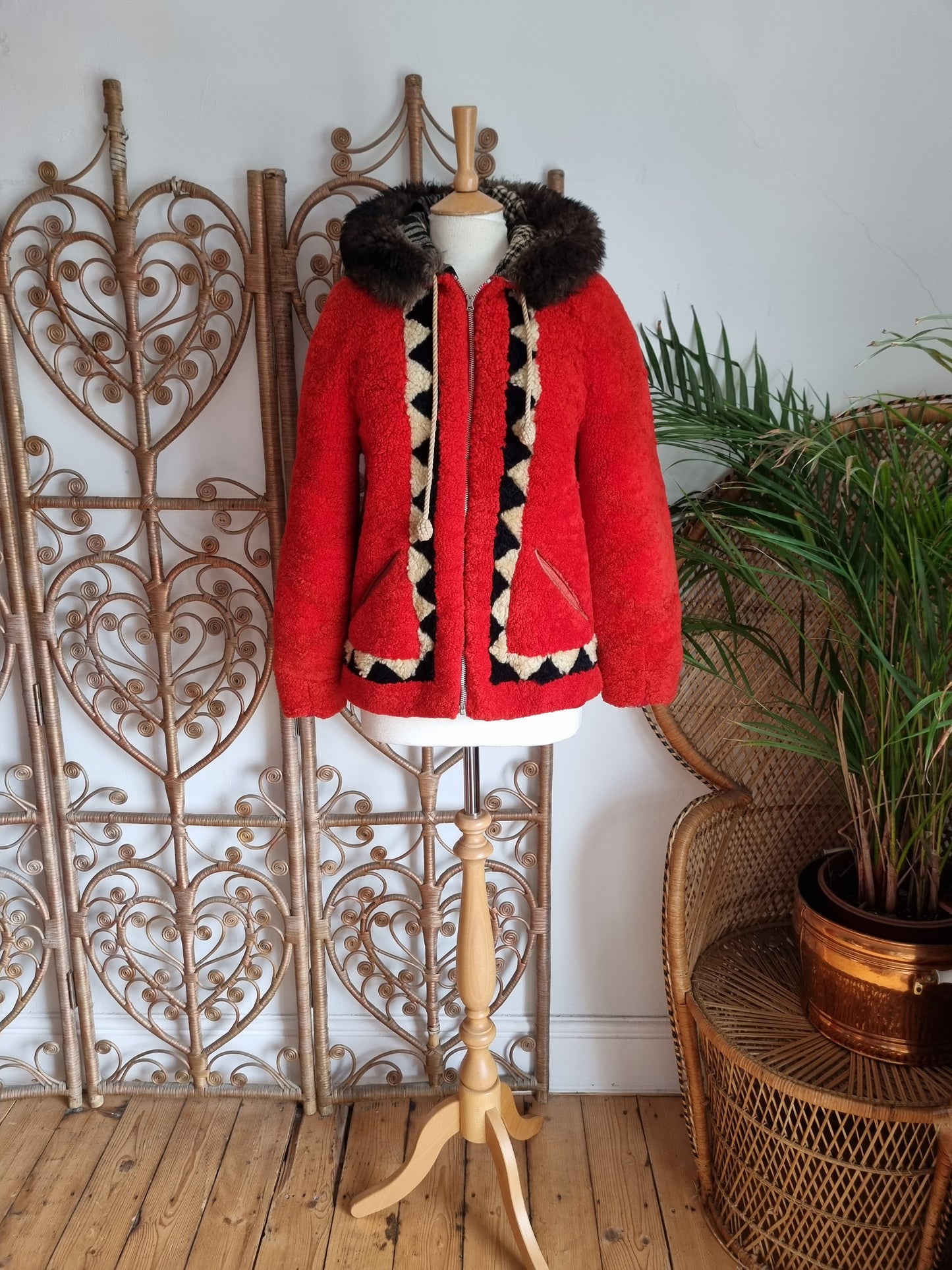 Vintage Morland hooded Sheepskin coat