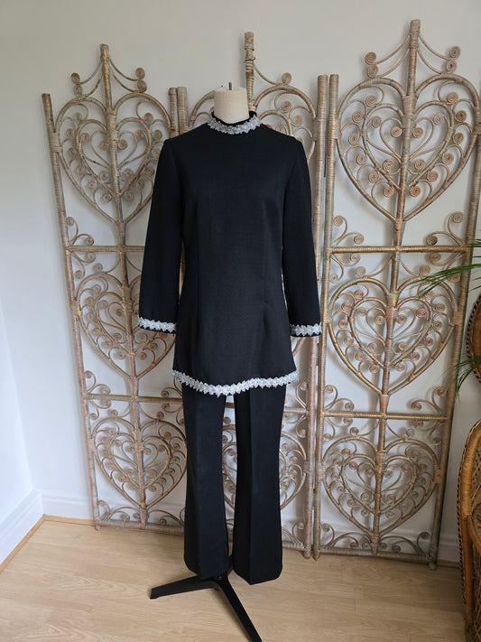 Vintage black two piece trousers tunic dress