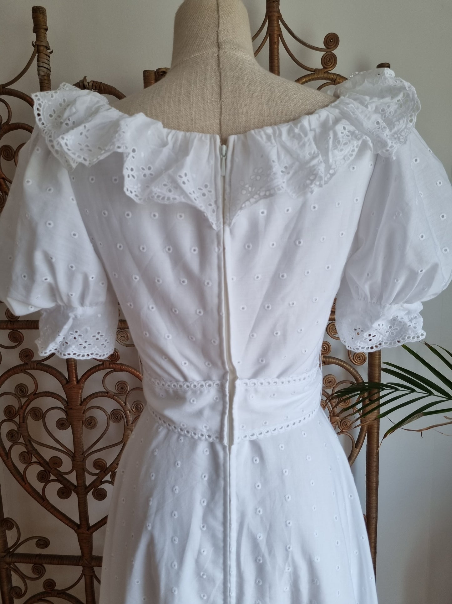 Vintage Embroidered anglaise 70s maxi dress