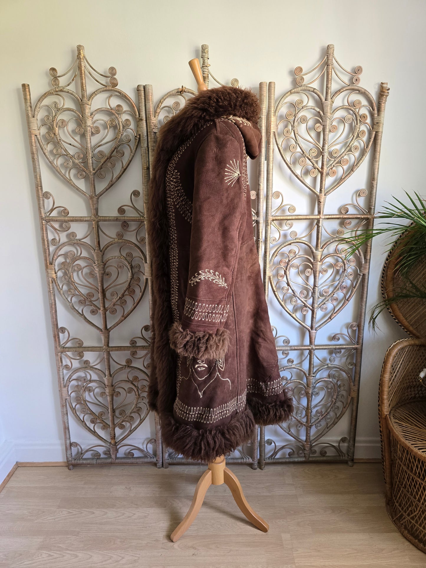 Vintage Afghan sheepskin hooded coat