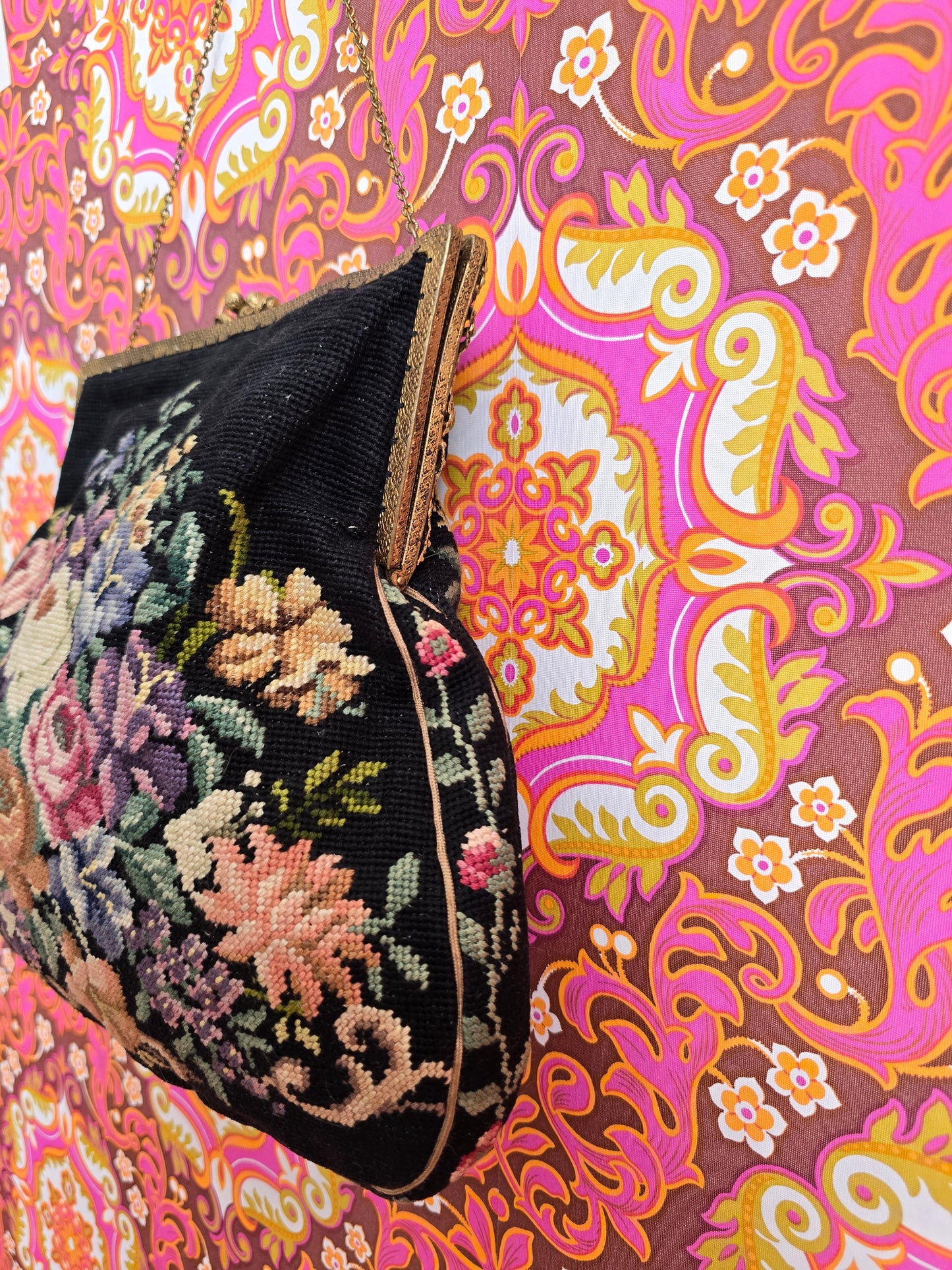Vintage tapestry carpet purse hand bag