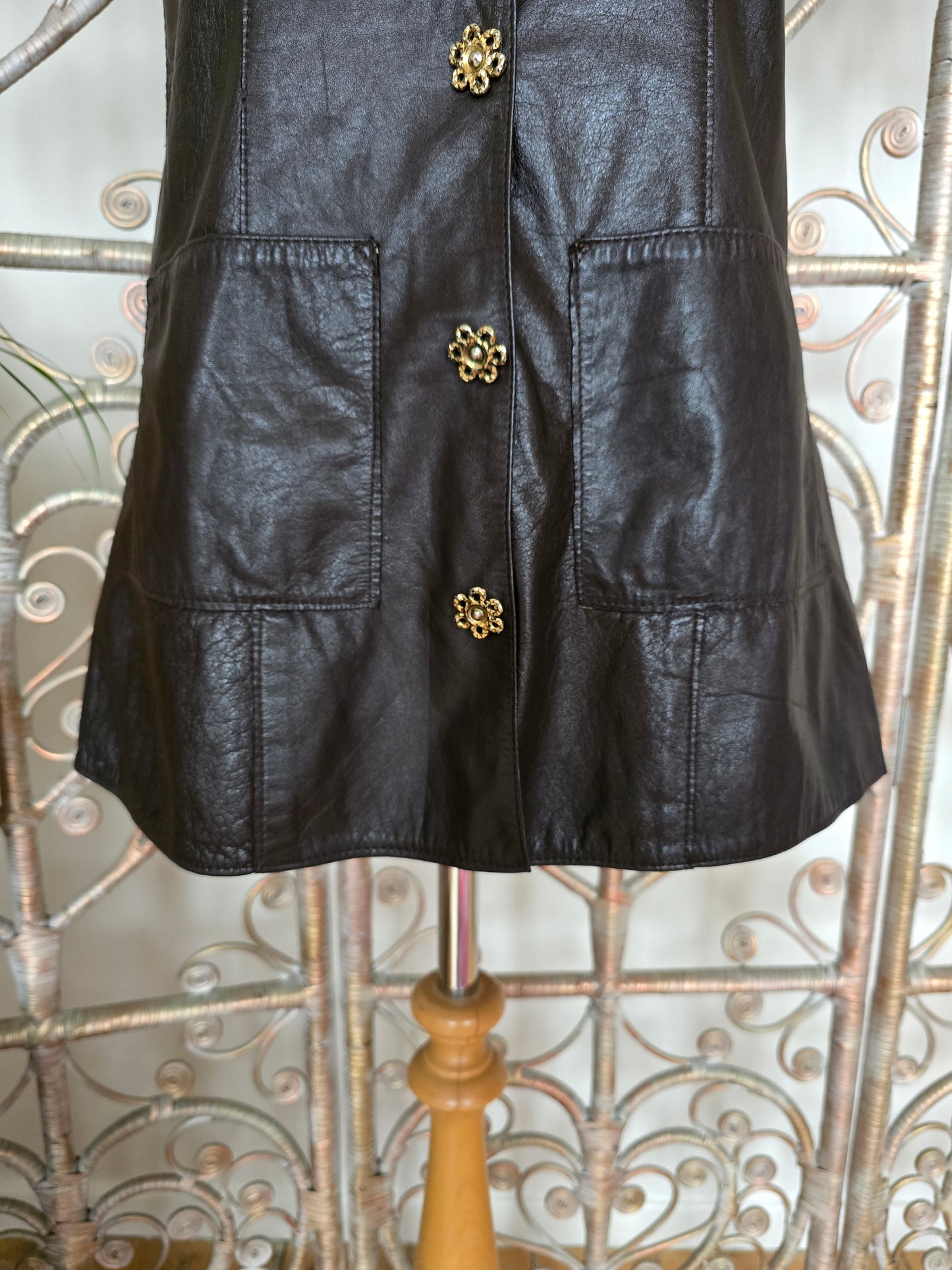 Vintage dark brown 60s leather dress