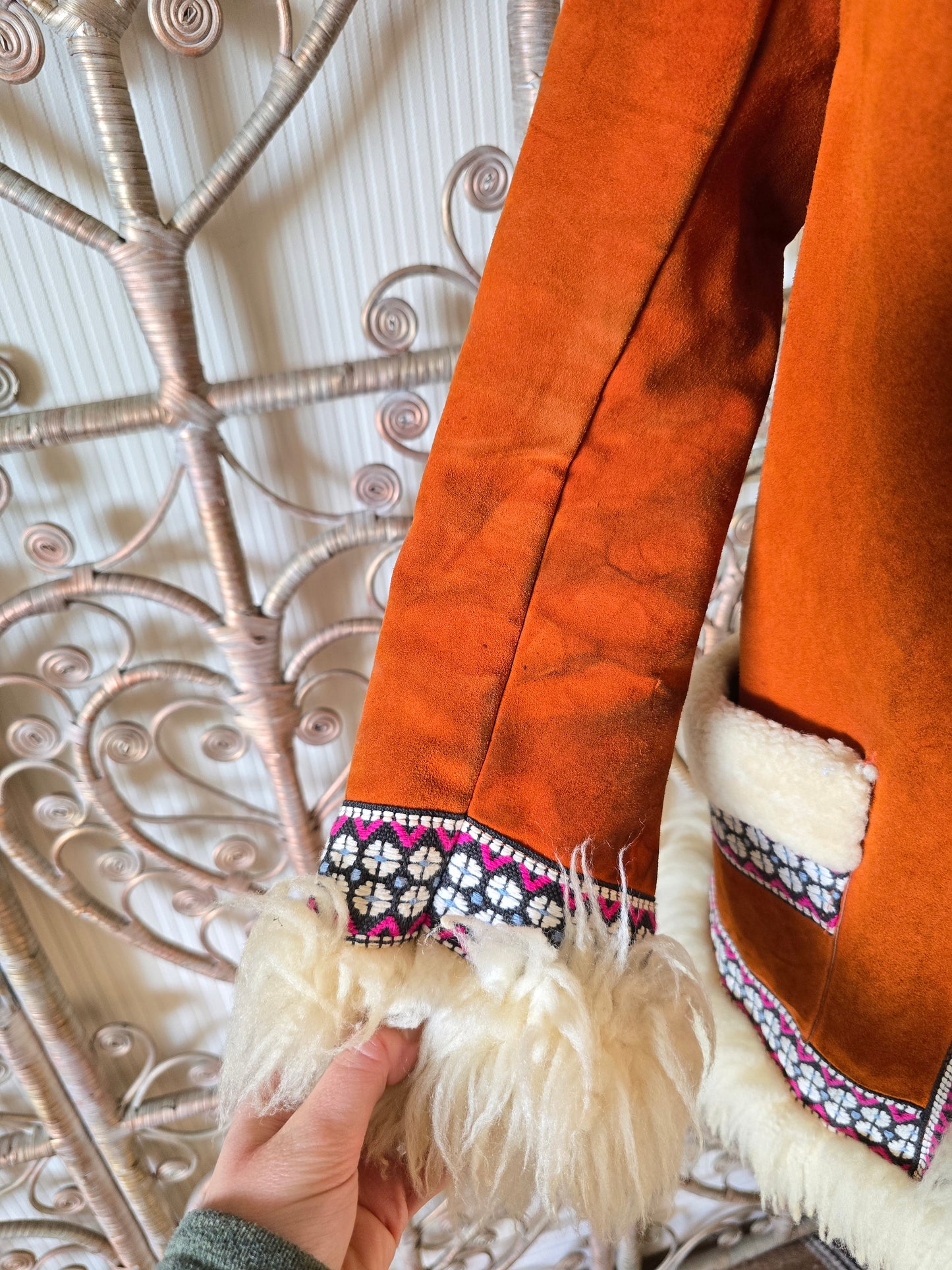 Vintage embroidered suede coat