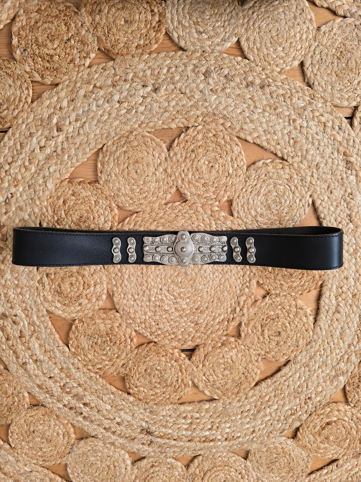 Vintage black indian waist leather belt