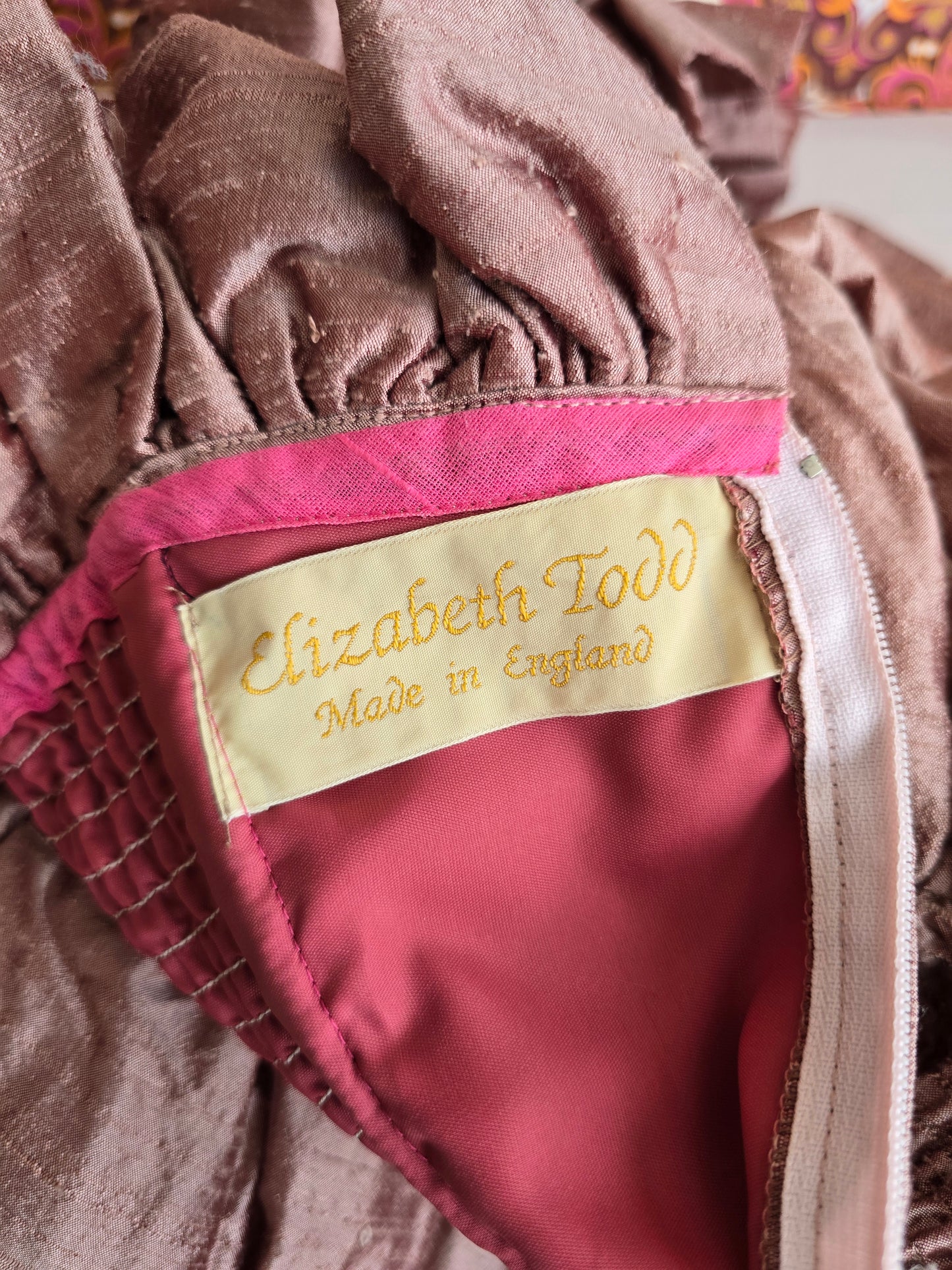 Vintage style Elizabeth Todd rose raw silk dress