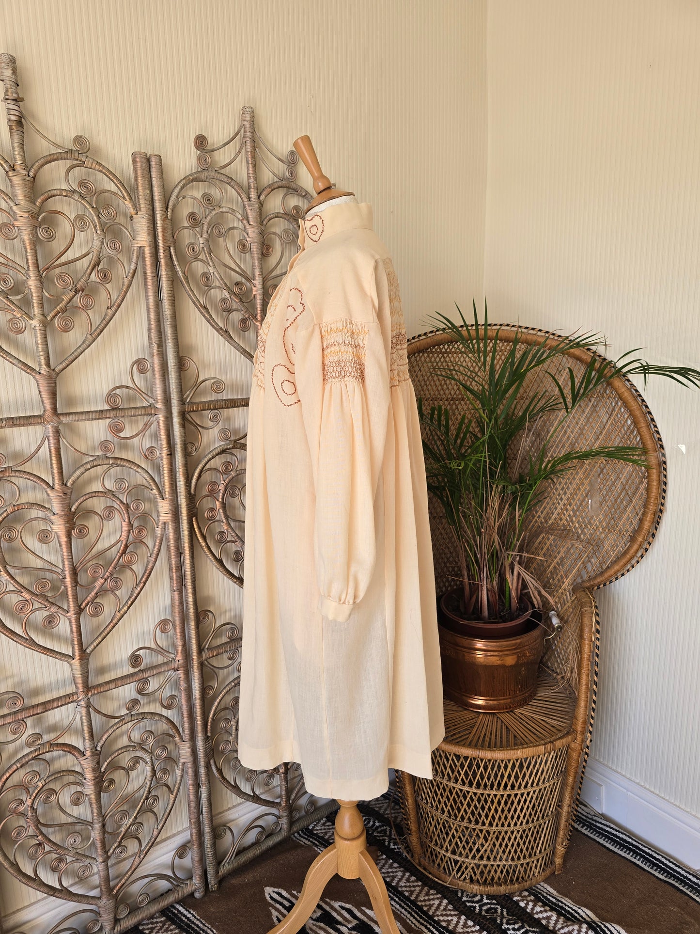 Vintage shirring smock dress L XL