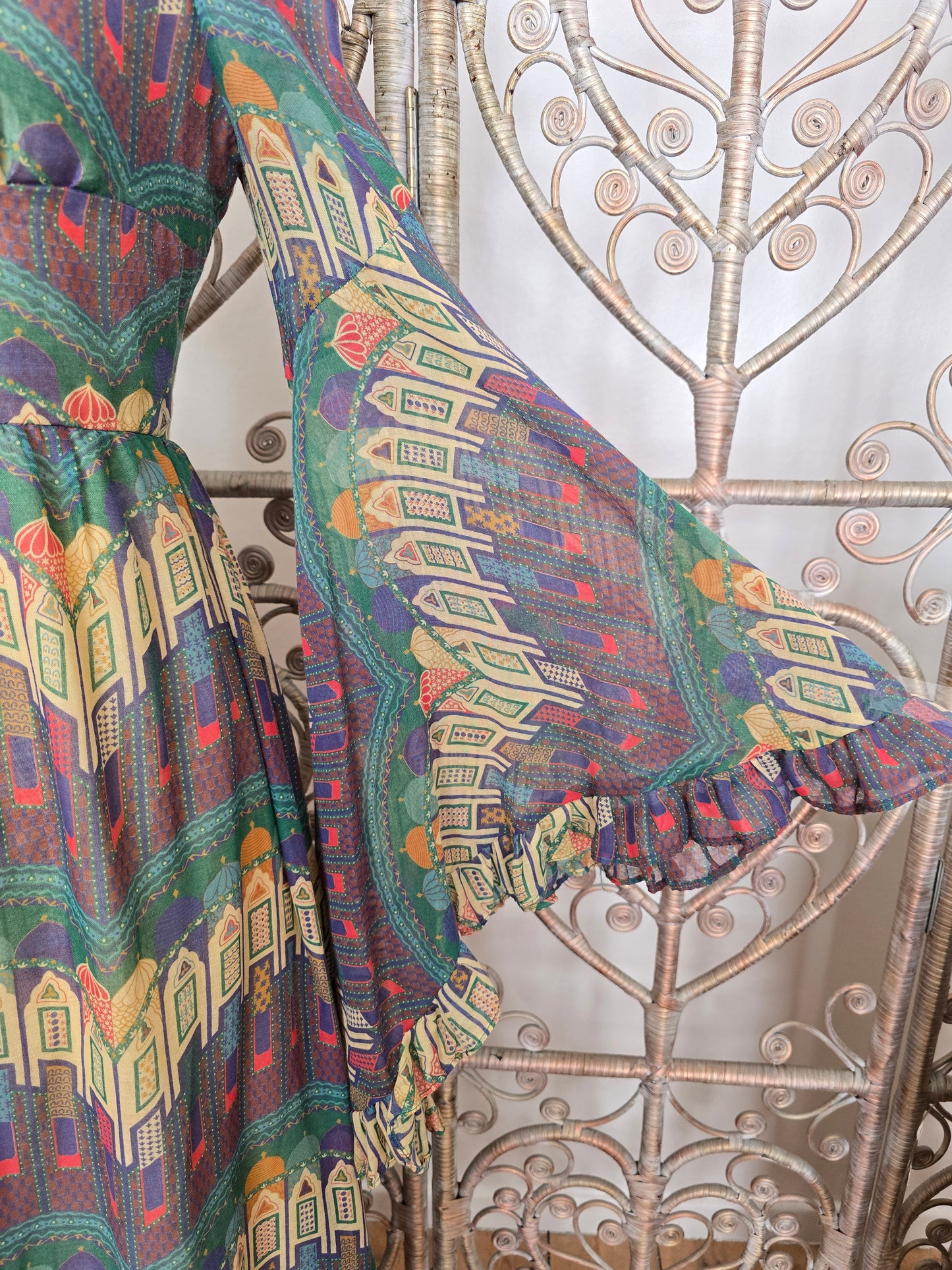 Vintage angel sleeves 70s Samuel Sherman maxi dress
