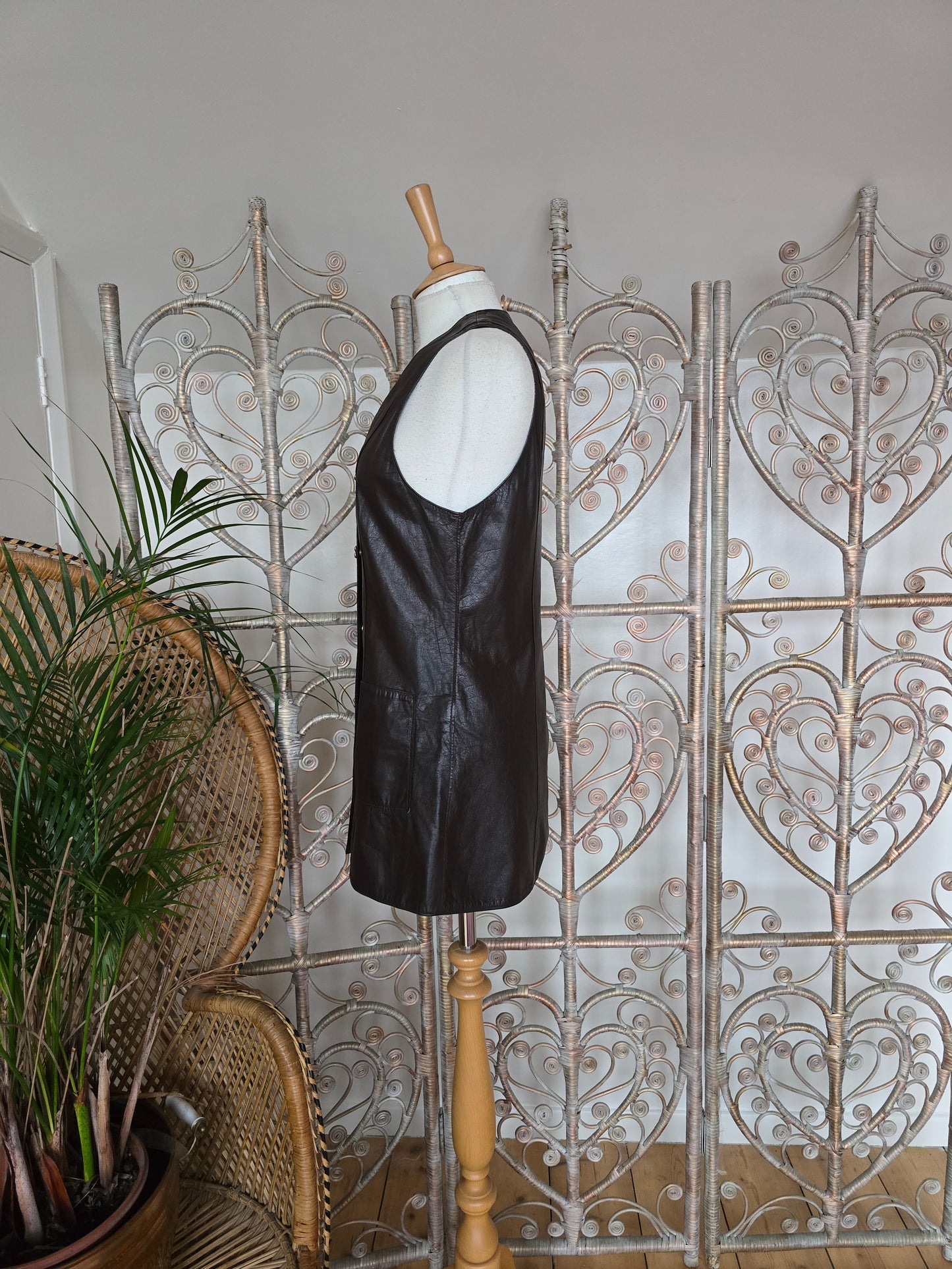Vintage dark brown 60s leather dress