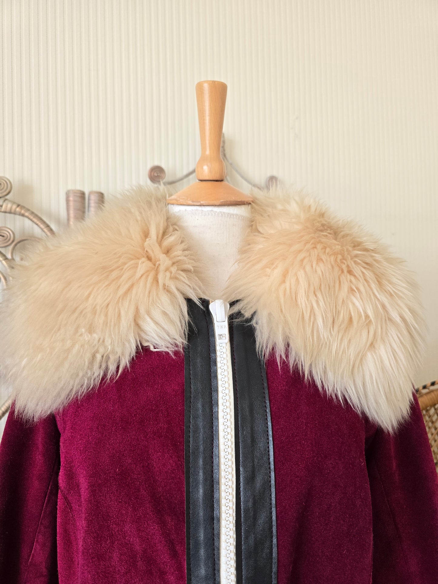 Vintage suede Sheepskin collar cuffs coat