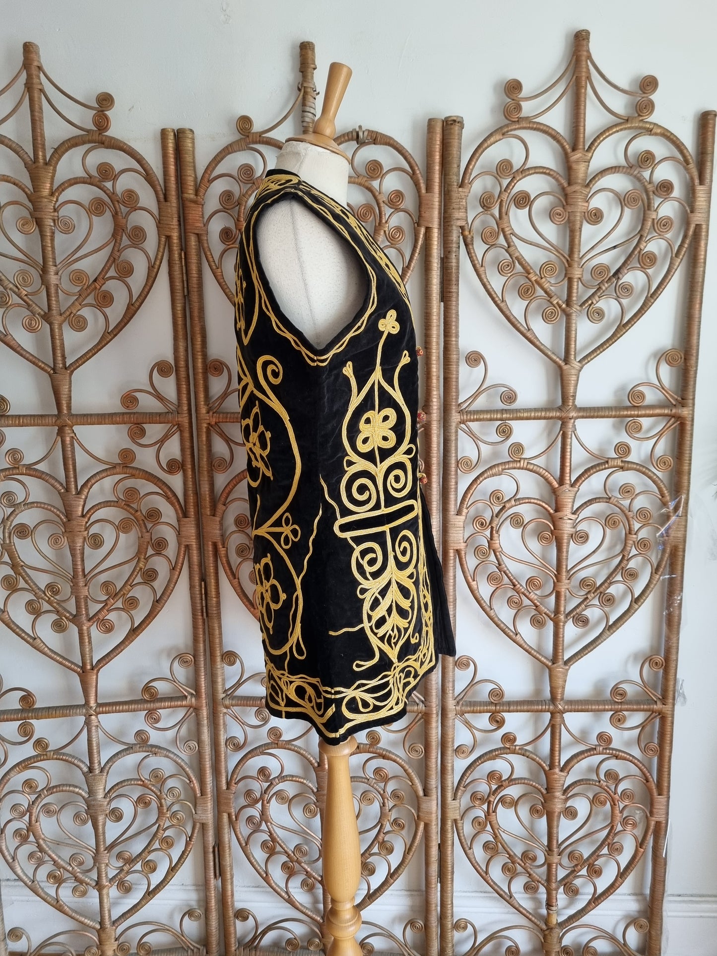 Vintage black velvet gold embroidered waistcoat