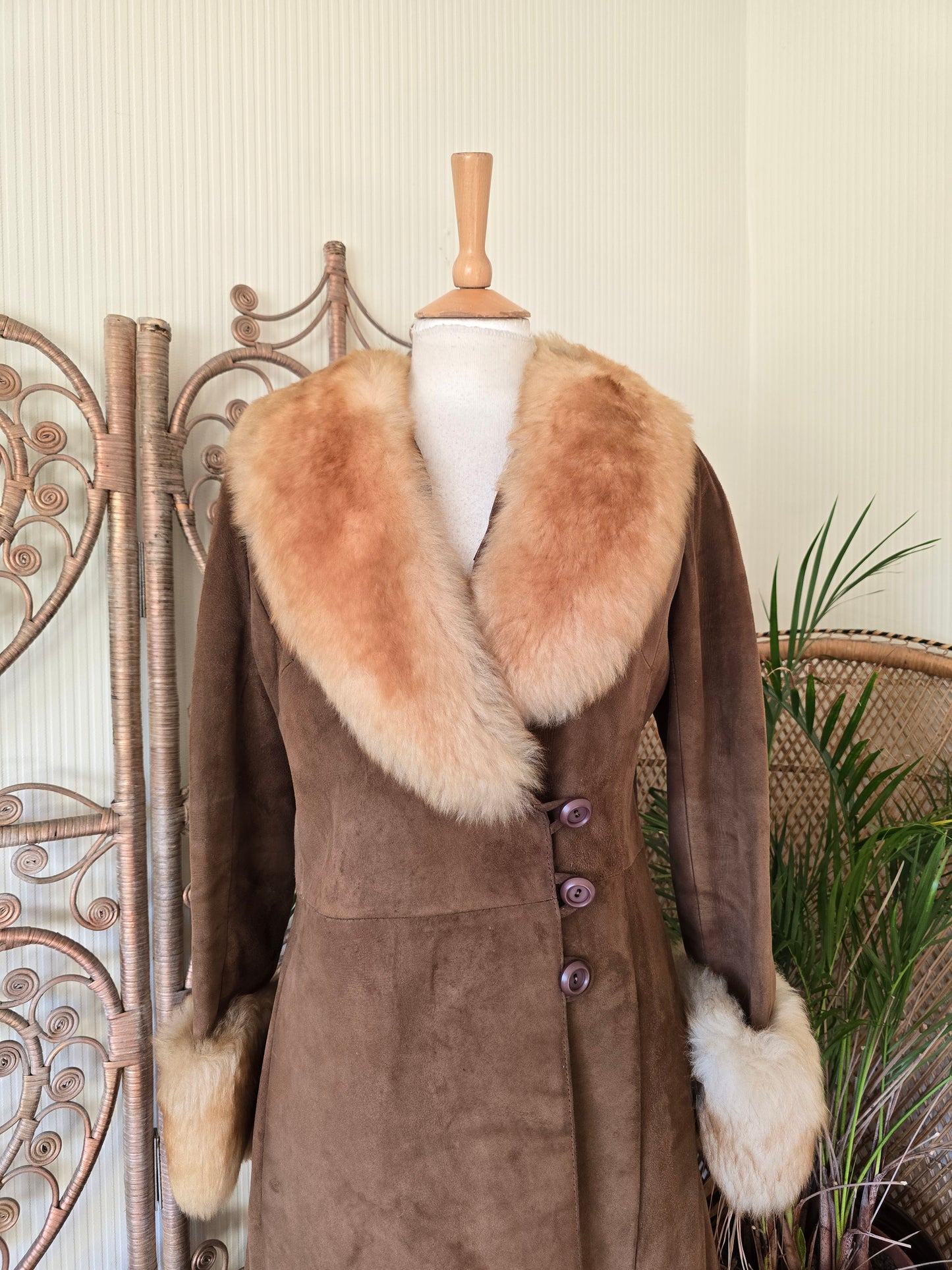 Vintage suede Sheepskin trim coat