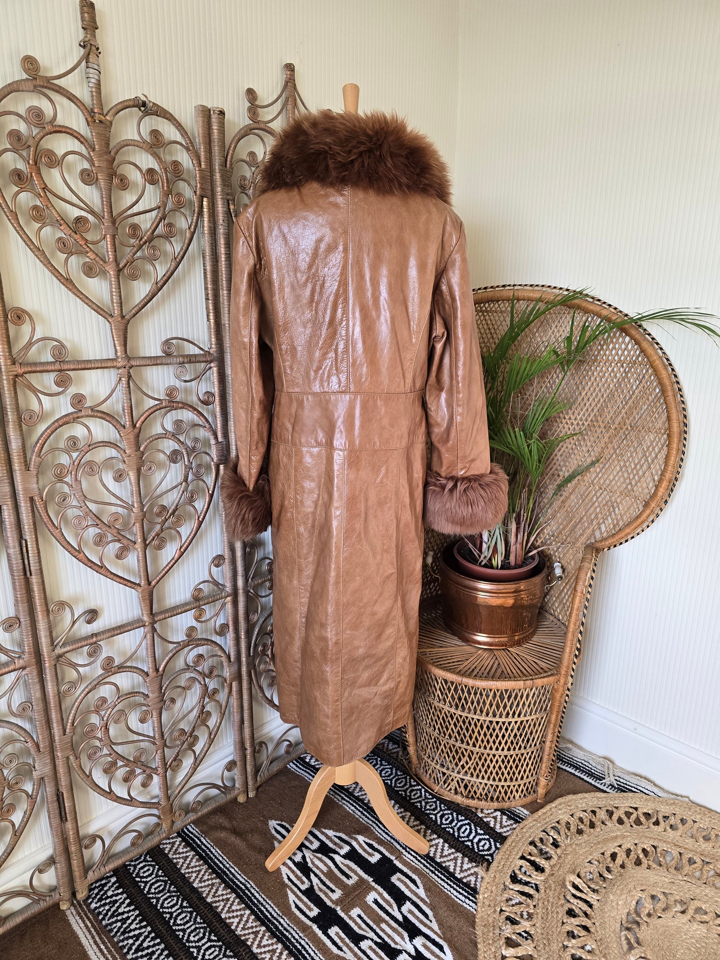 Vintage leather Sheepskin collar coat L