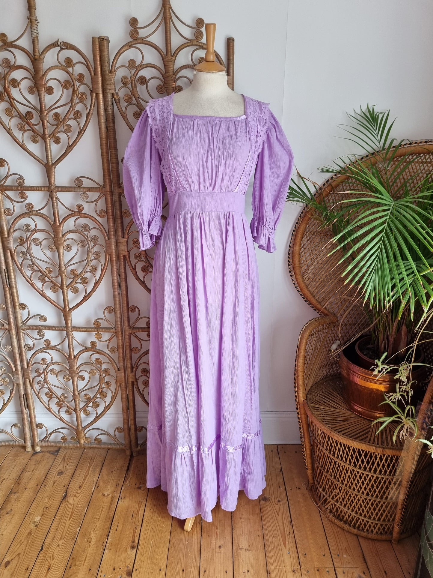 Vintage lilac cheesecloth maxi dress M/L