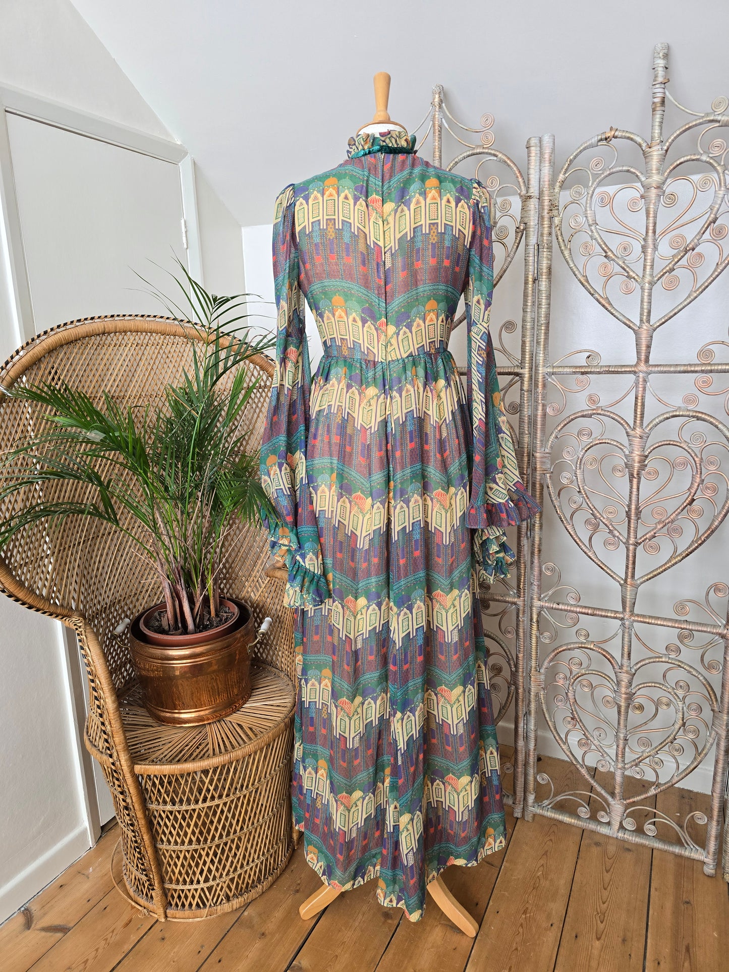 Vintage angel sleeves 70s Samuel Sherman maxi dress