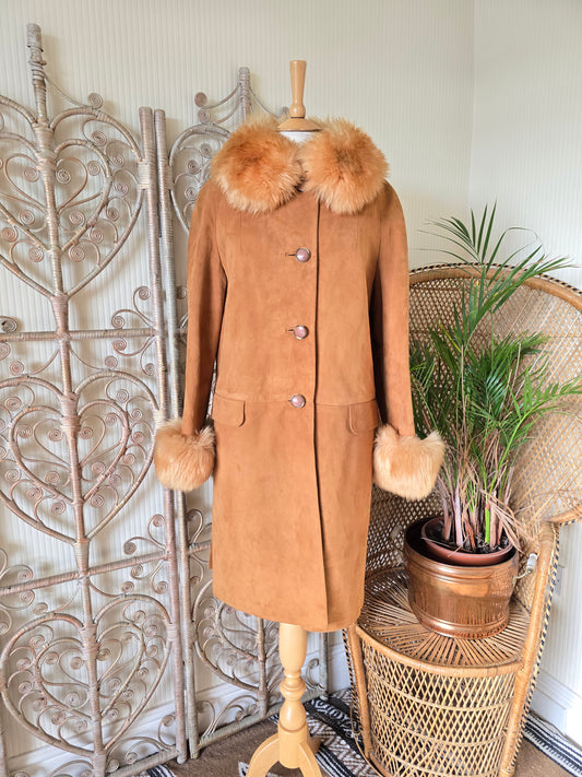 Vintage suede Sheepskin collar cuff coat