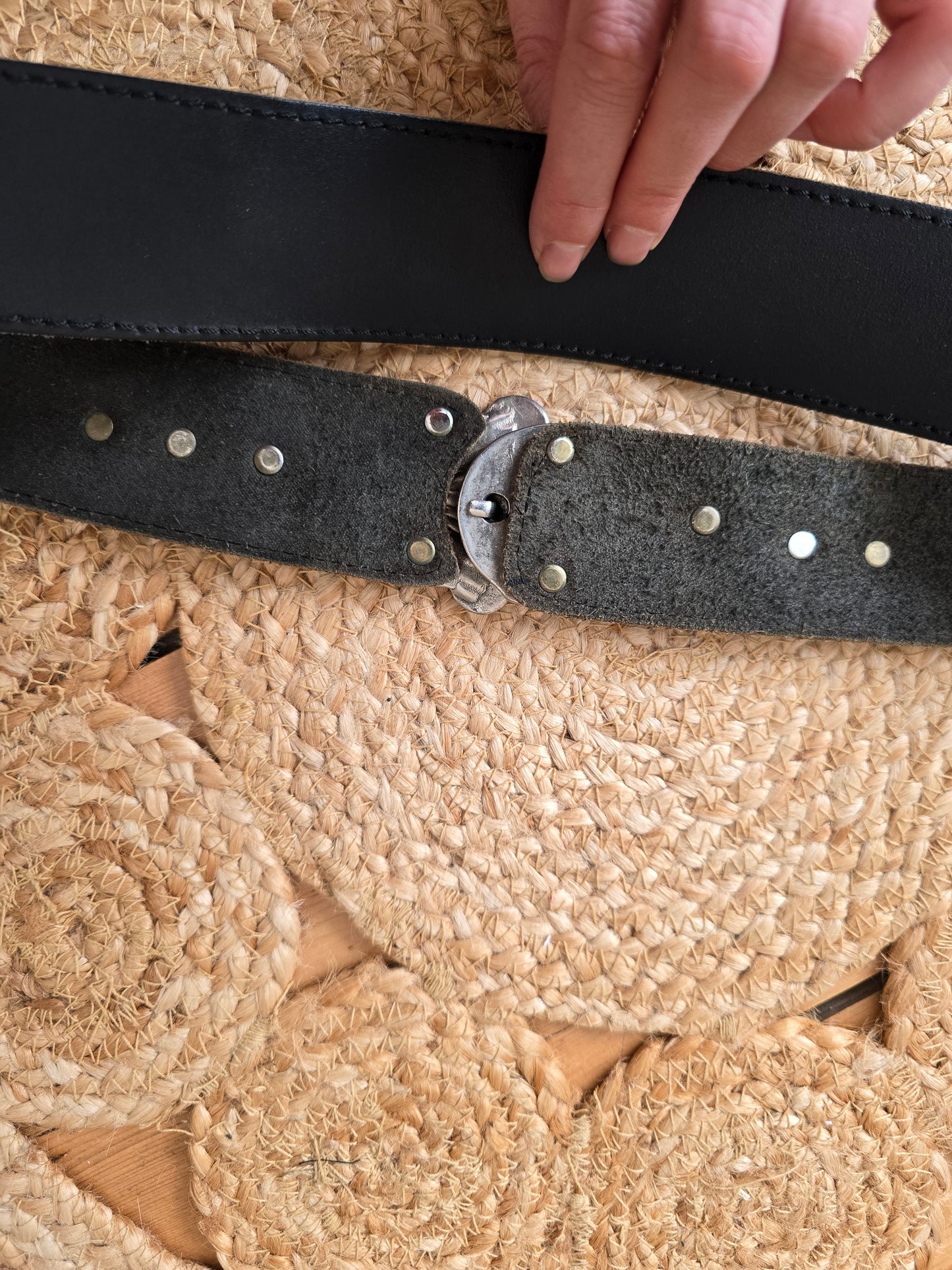Vintage black indian waist leather belt