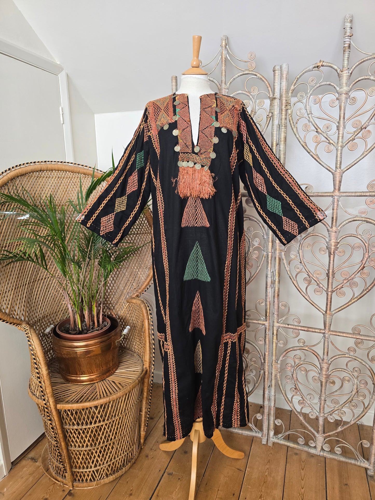 Vintage Bedouin embroidered kaftan dress