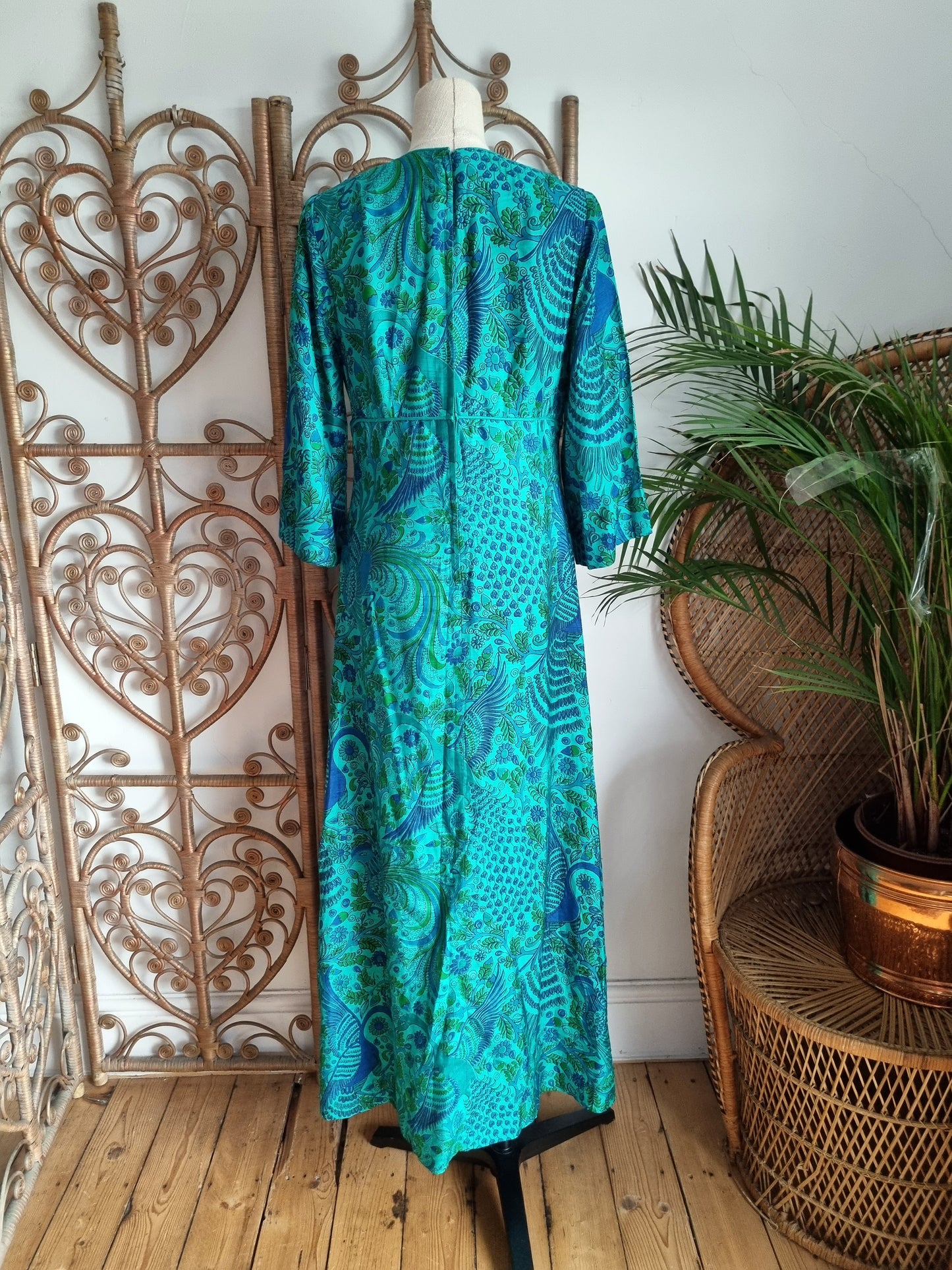 Vintage psychedelic raw silk maxi dress S
