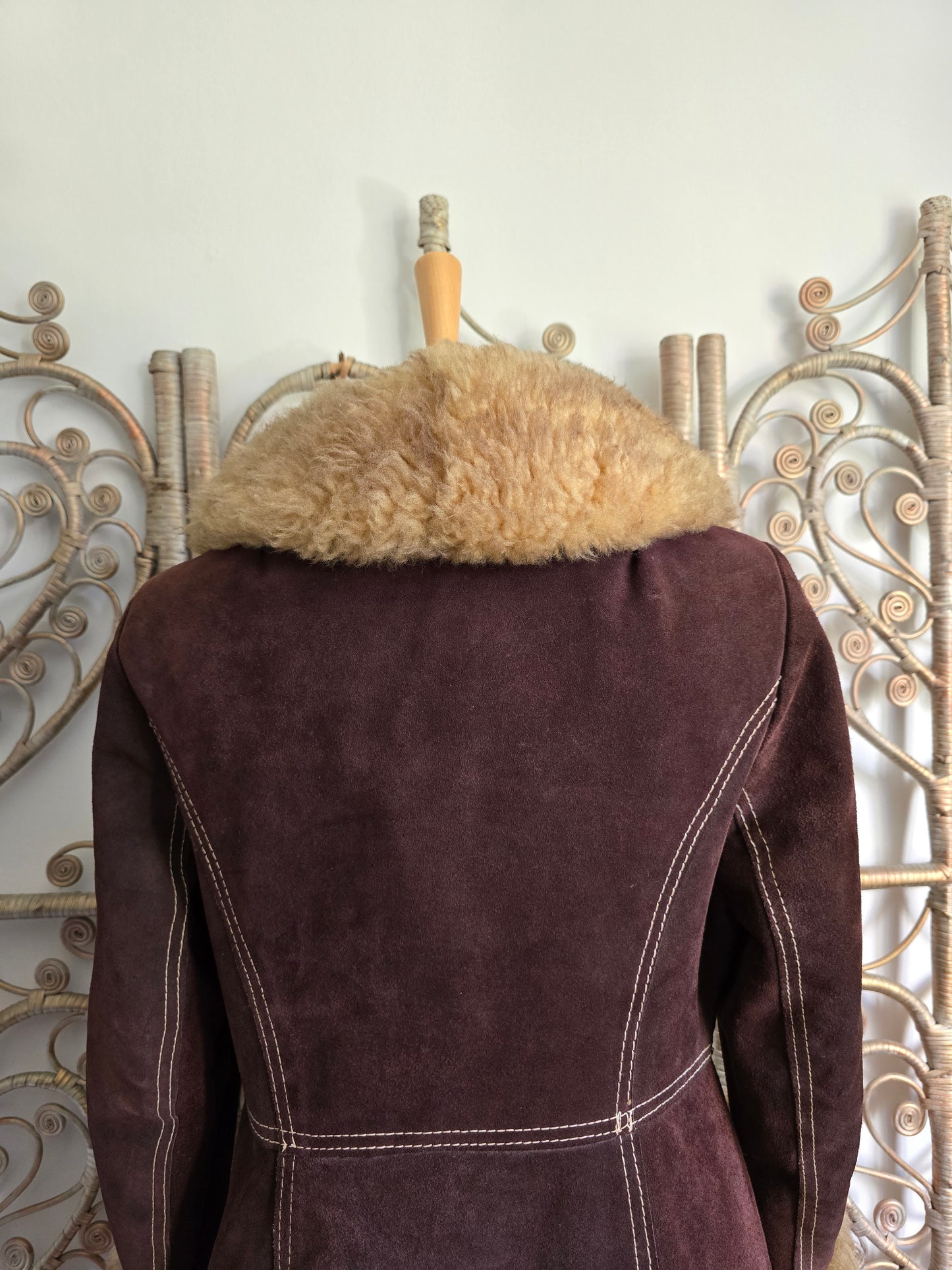 Vintage suede Sheepskin trim coat