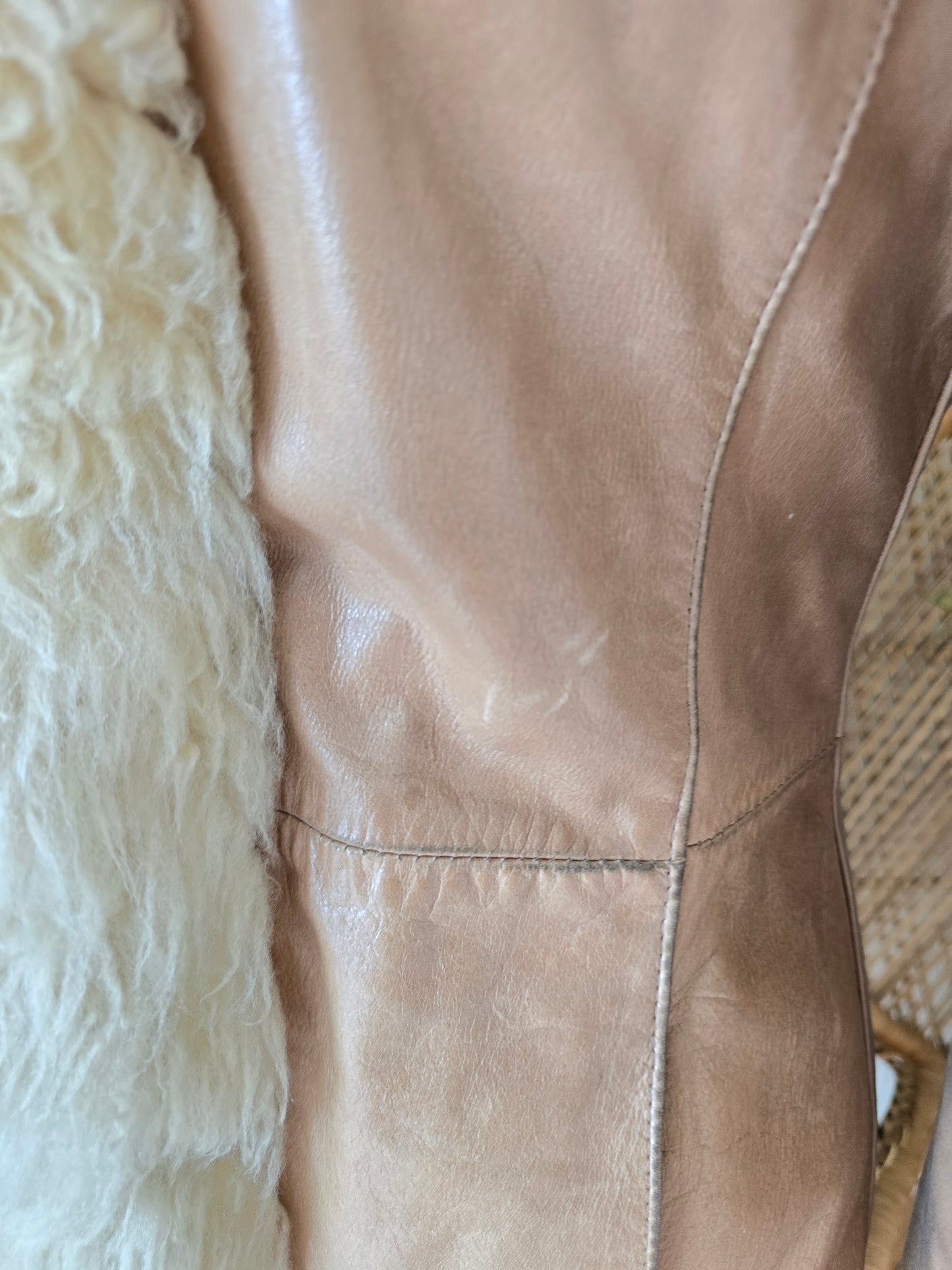 Vintage sheepskin trim leather coat