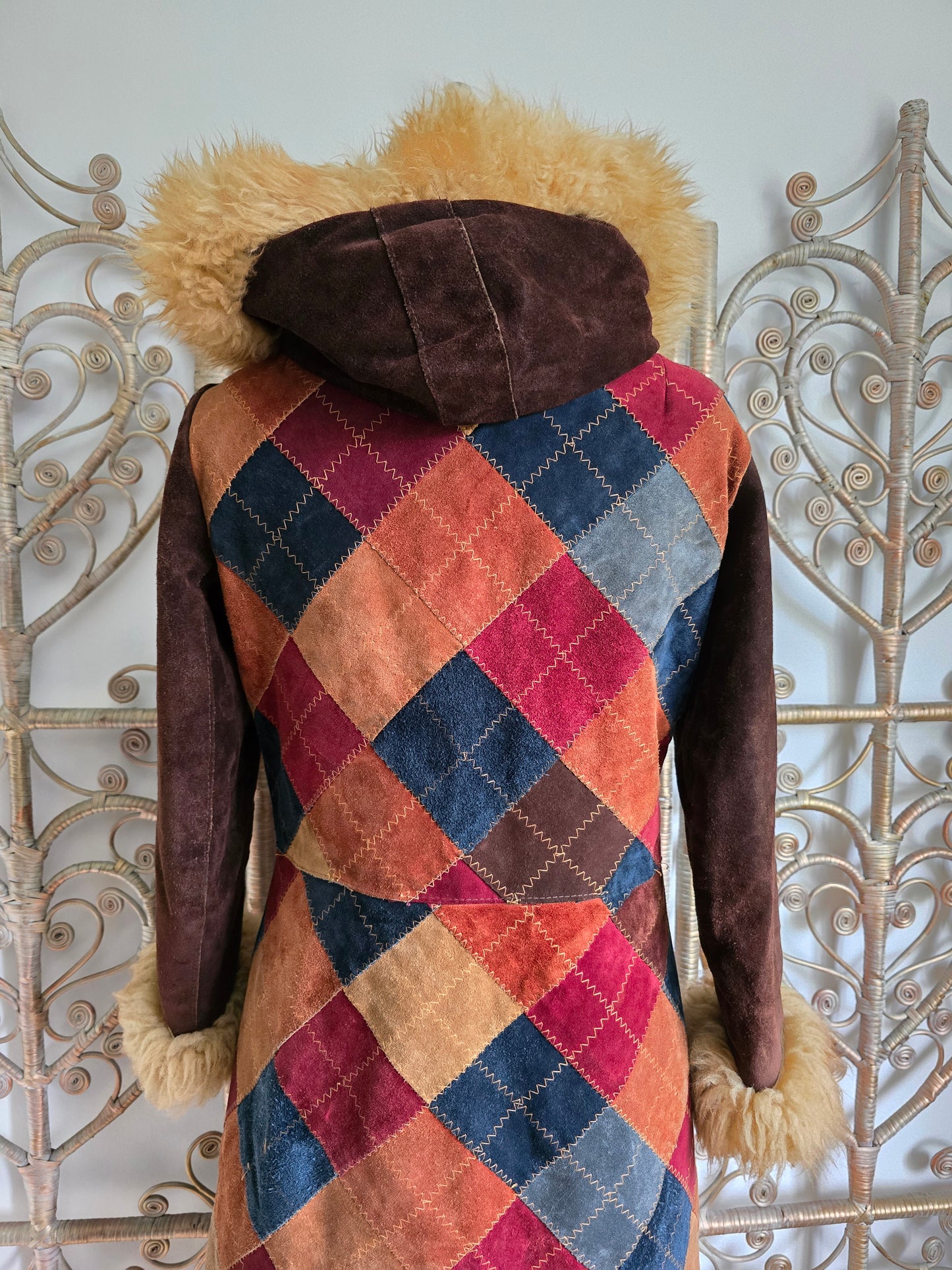 Vintage suede hooded coat S