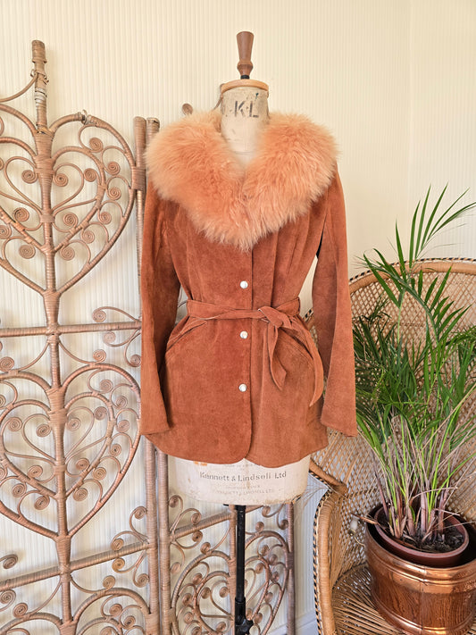 Vintage suede Sheepskin collar coat XS S