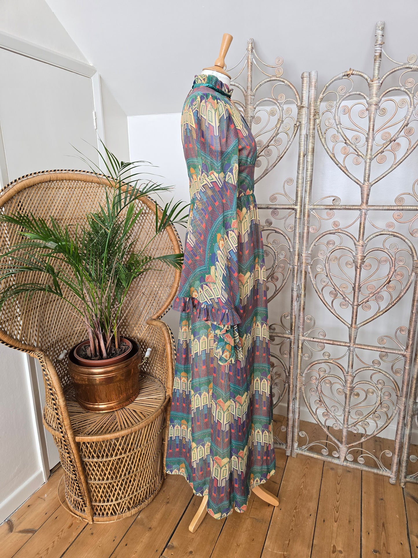 Vintage angel sleeves 70s Samuel Sherman maxi dress