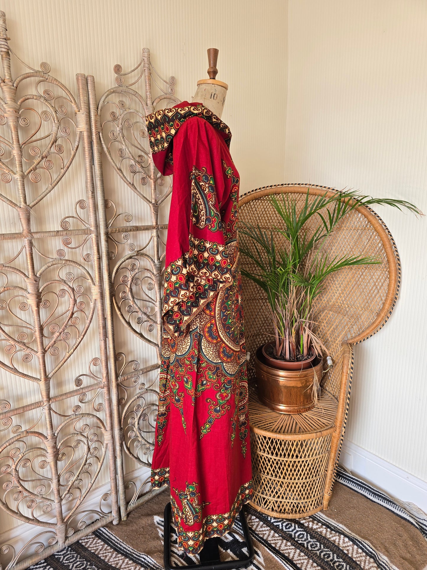 Vintage Dashiki hooded maxi dress