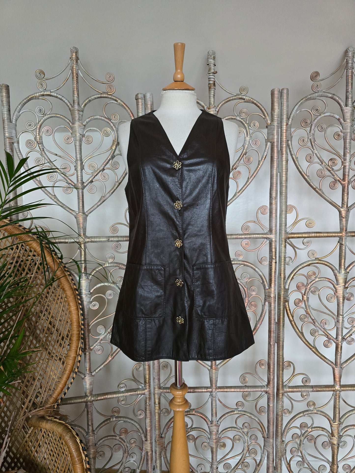 Vintage dark brown 60s leather dress