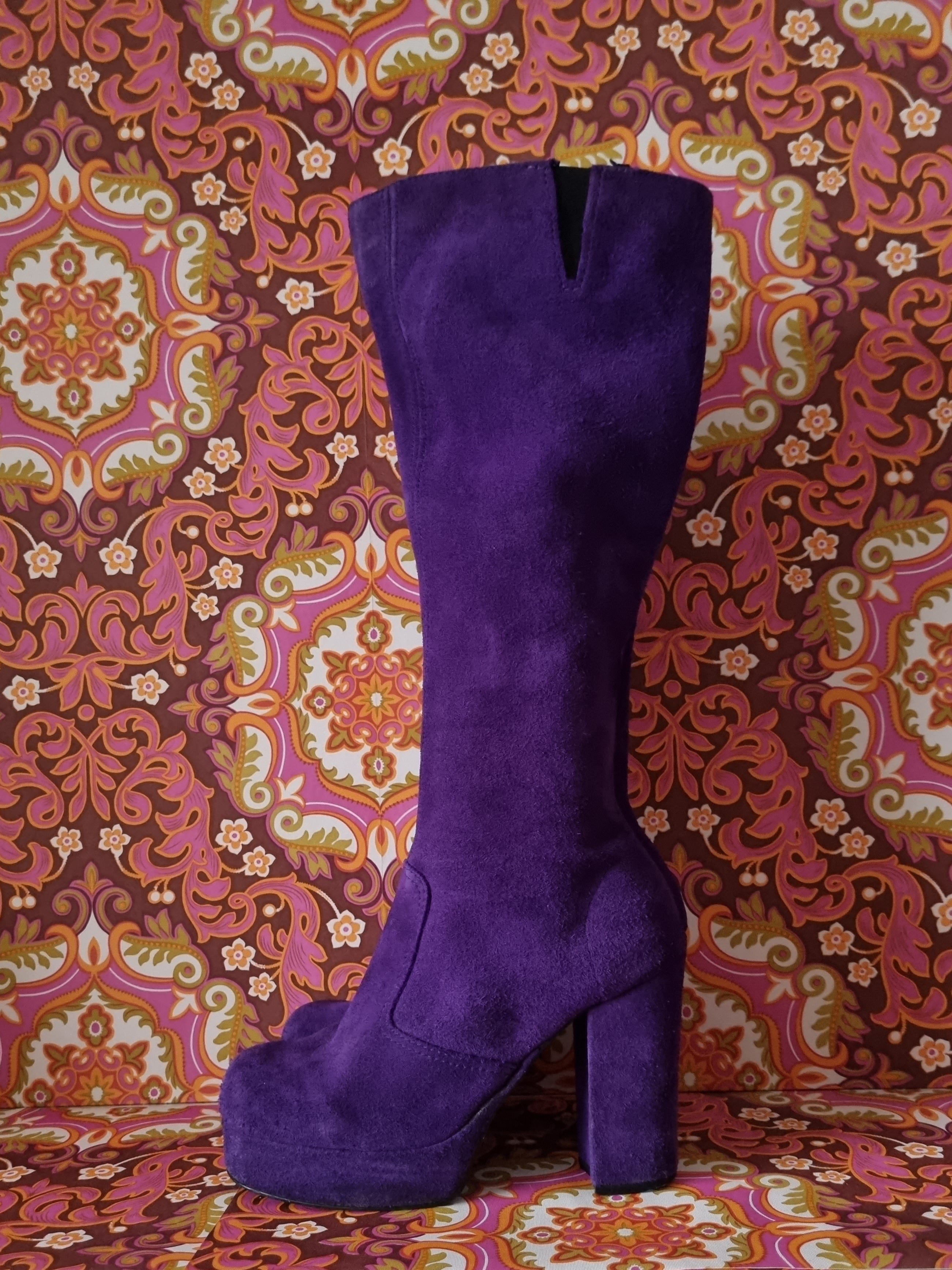 Vintage purple suede platform boots uk size 4.5 5 Eur 47.5 38 us 6.5 7