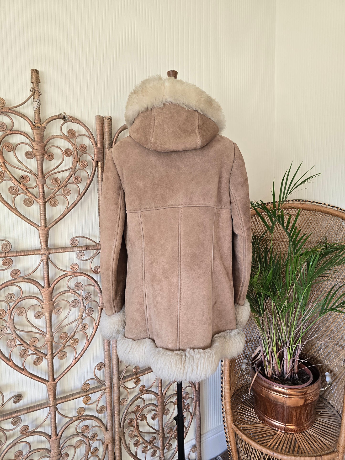 Vintage sheepskin hooded coat