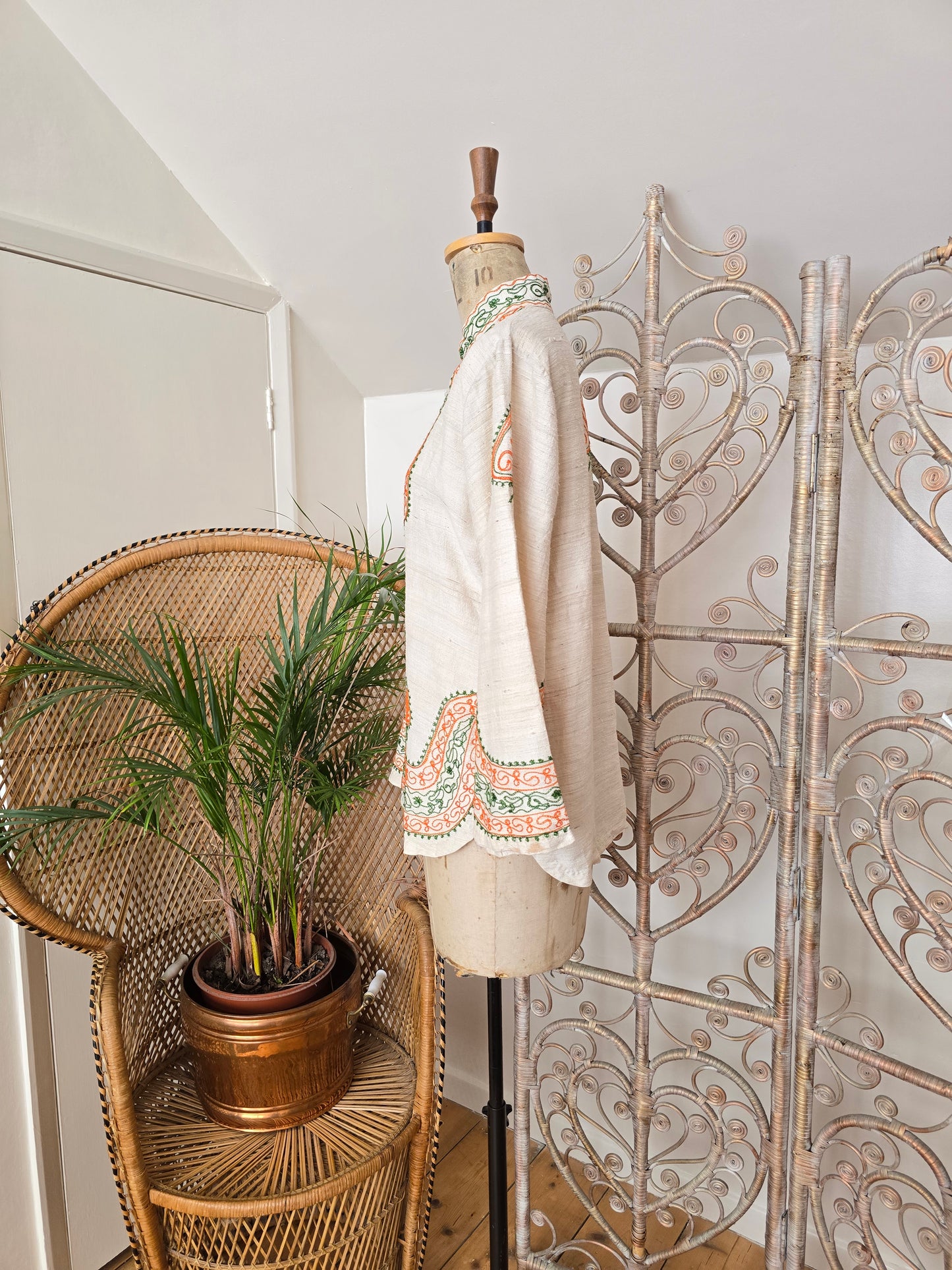 Vintage raw silk embroidered kaftan blouse
