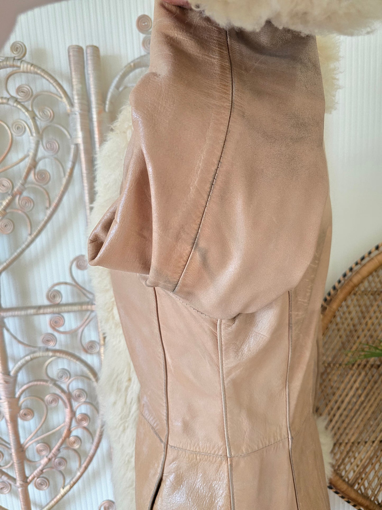 Vintage sheepskin trim leather coat