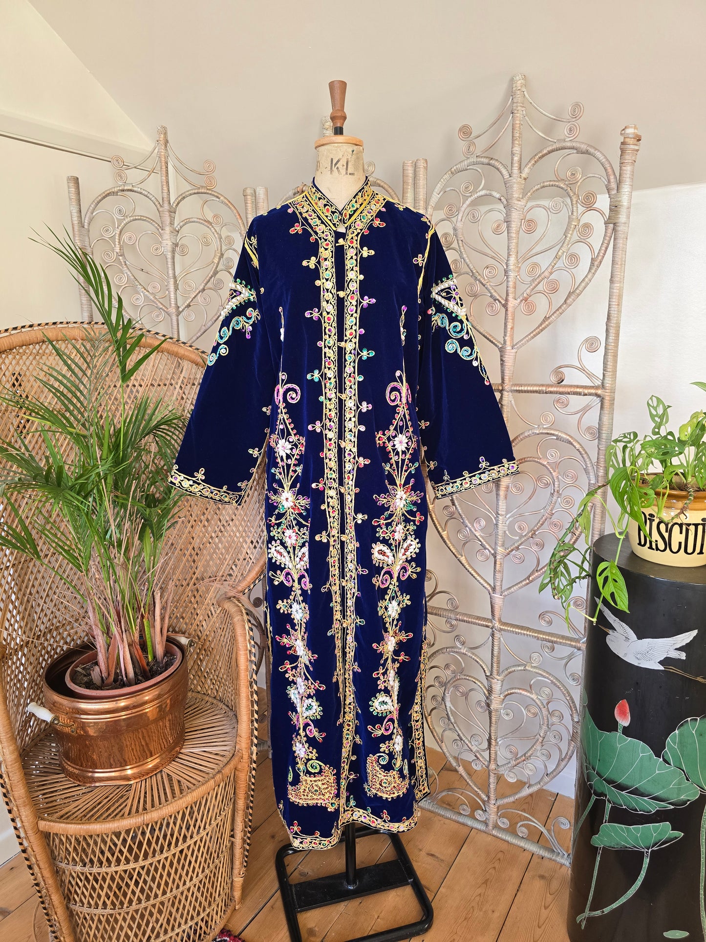 Vintage beaded sequined velvet maxi jacket