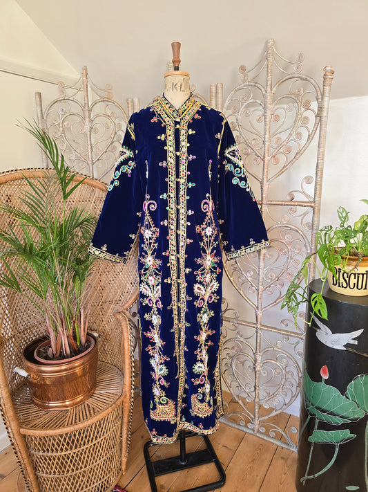 Vintage beaded sequined velvet maxi jacket