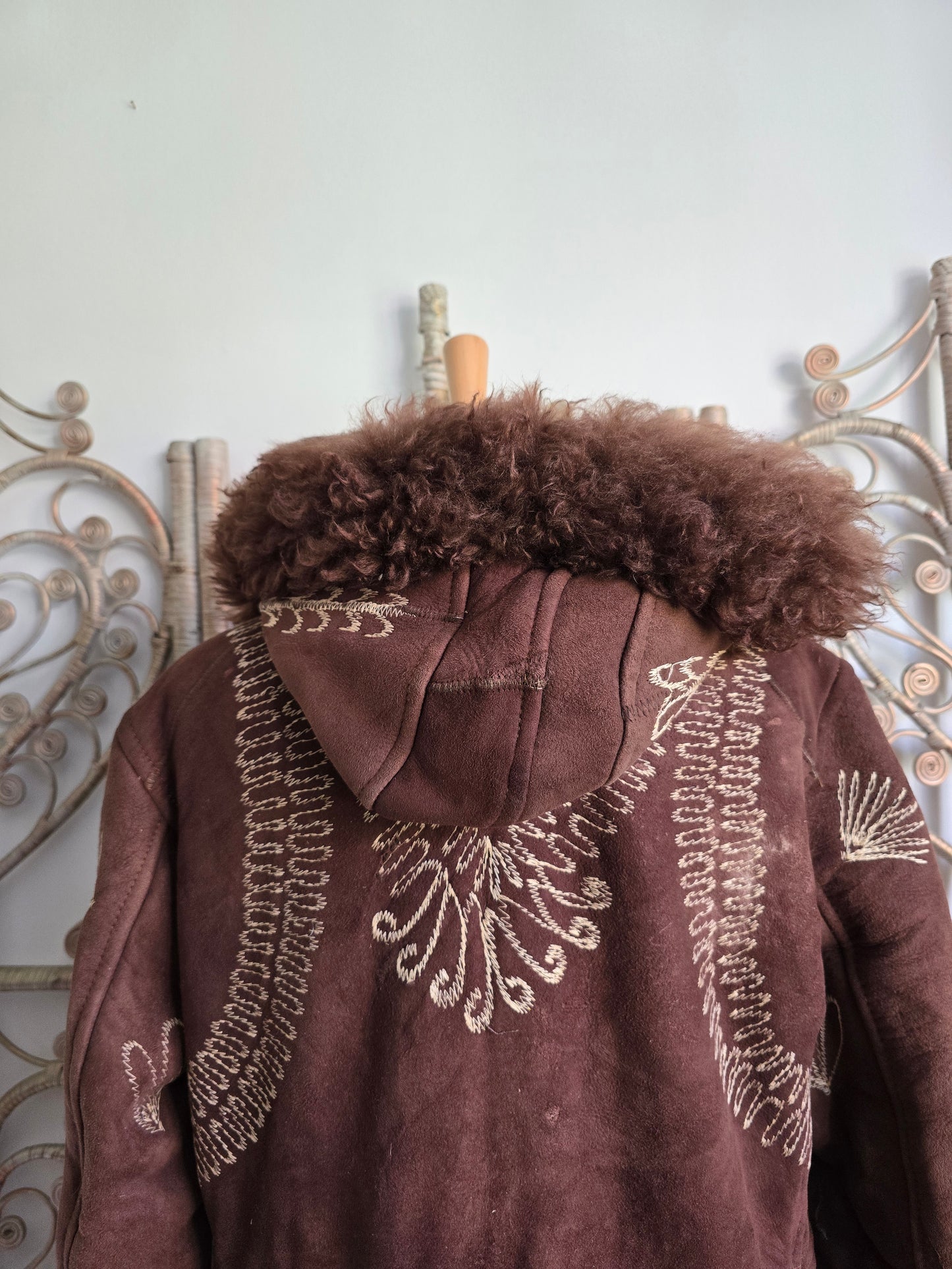 Vintage Afghan sheepskin hooded coat