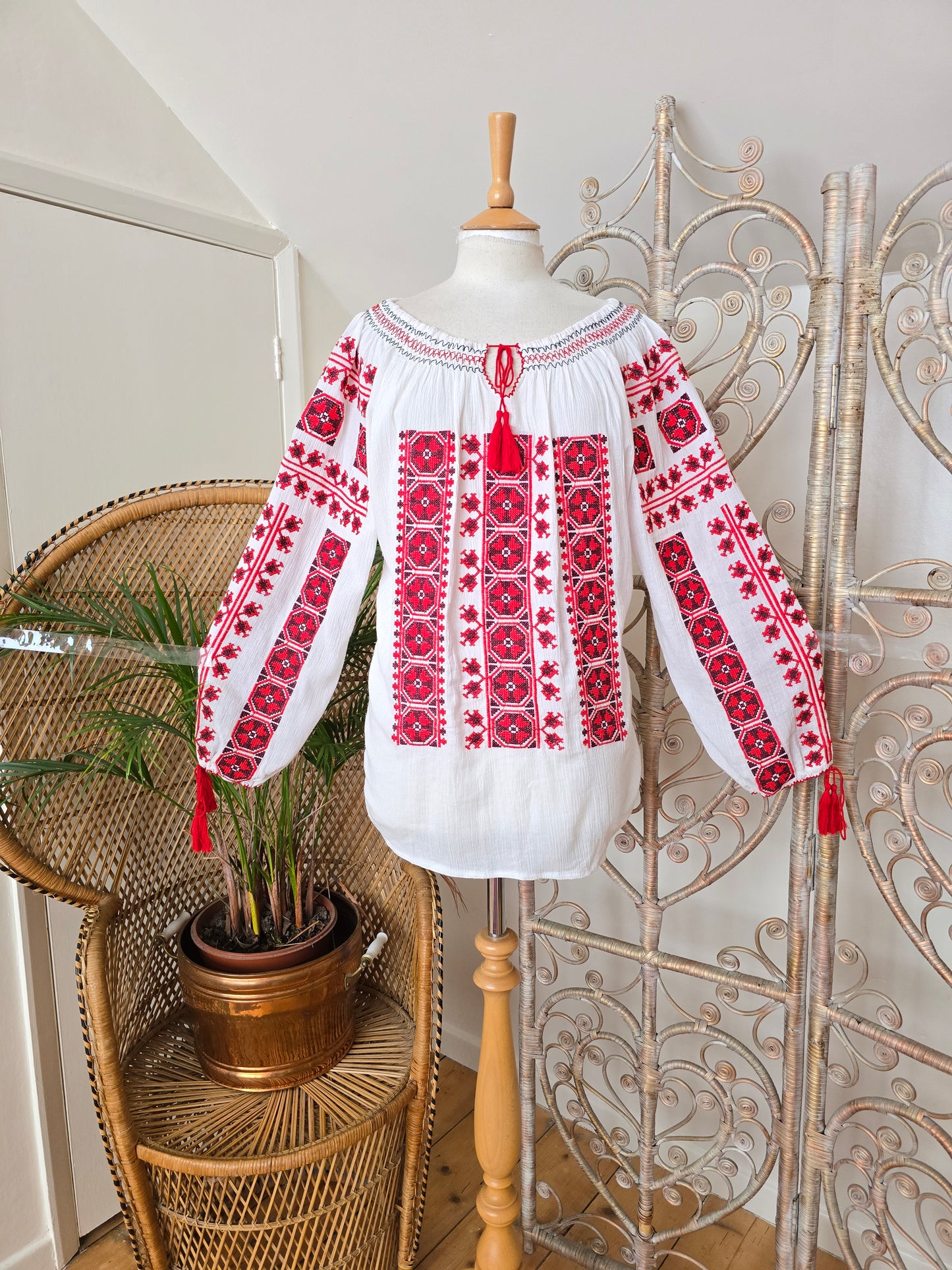 Vintage style Romanian embroidered blouse