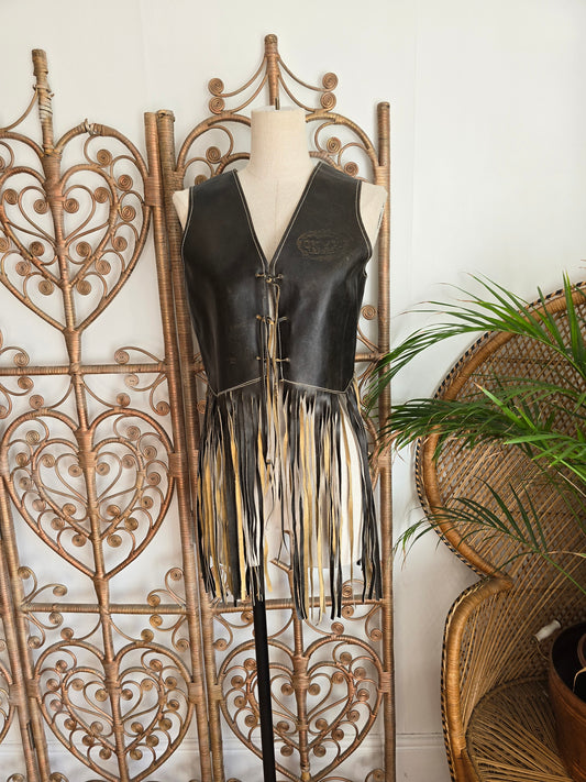 Vintage leather tassel waistcoat