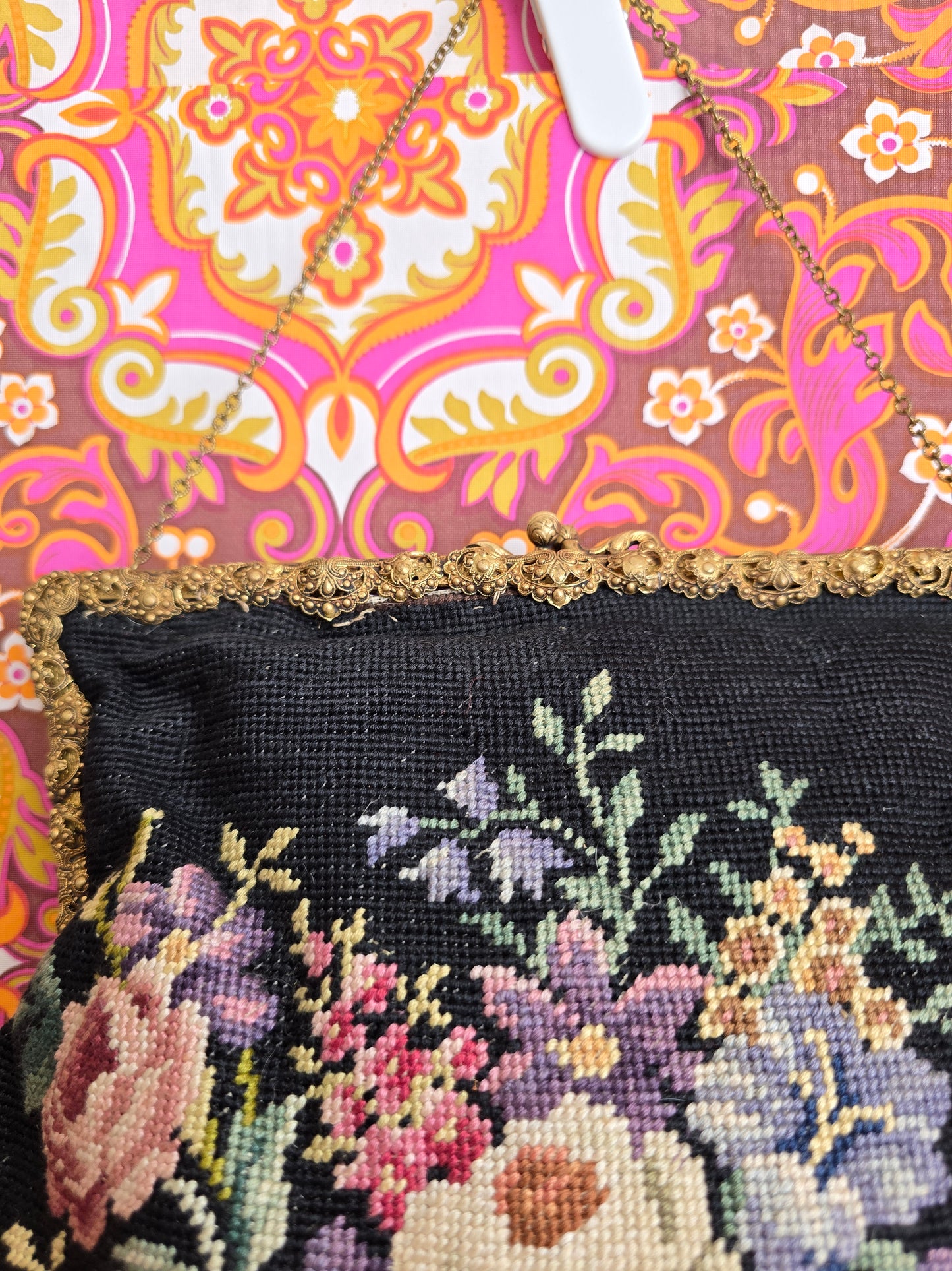 Vintage tapestry carpet purse hand bag