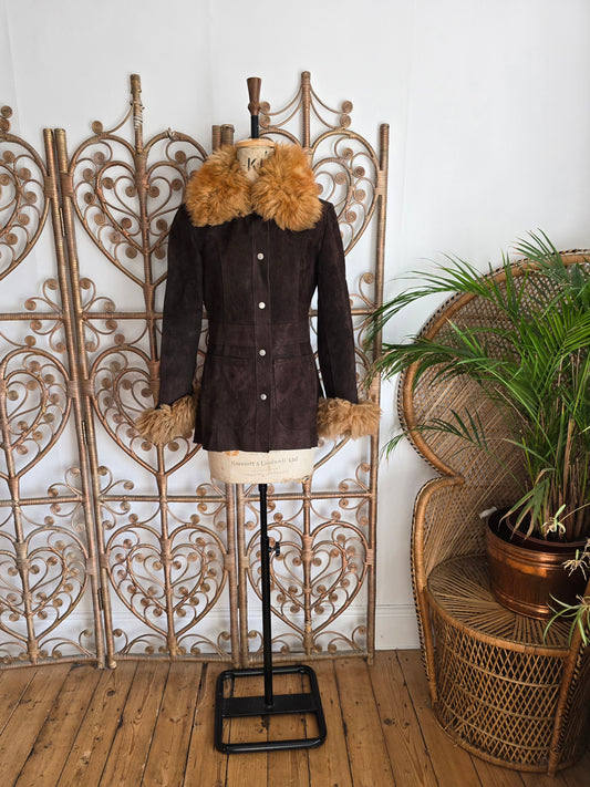 Vintage suede Sheepskin collar cuffs coat