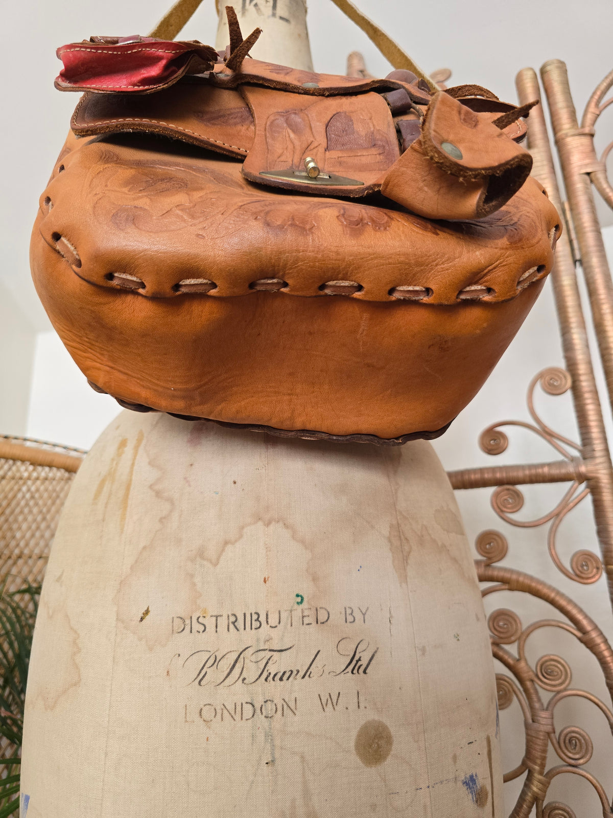 Vintage horse saddle leather tooled bag