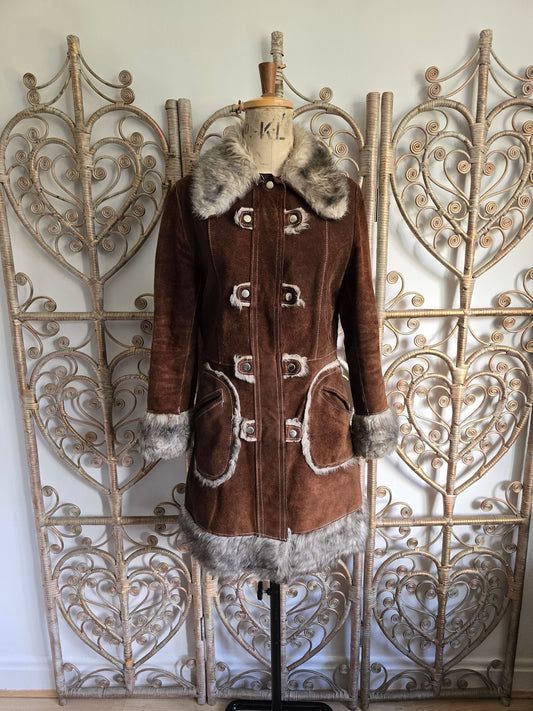 Vintage suede faux fur coat S