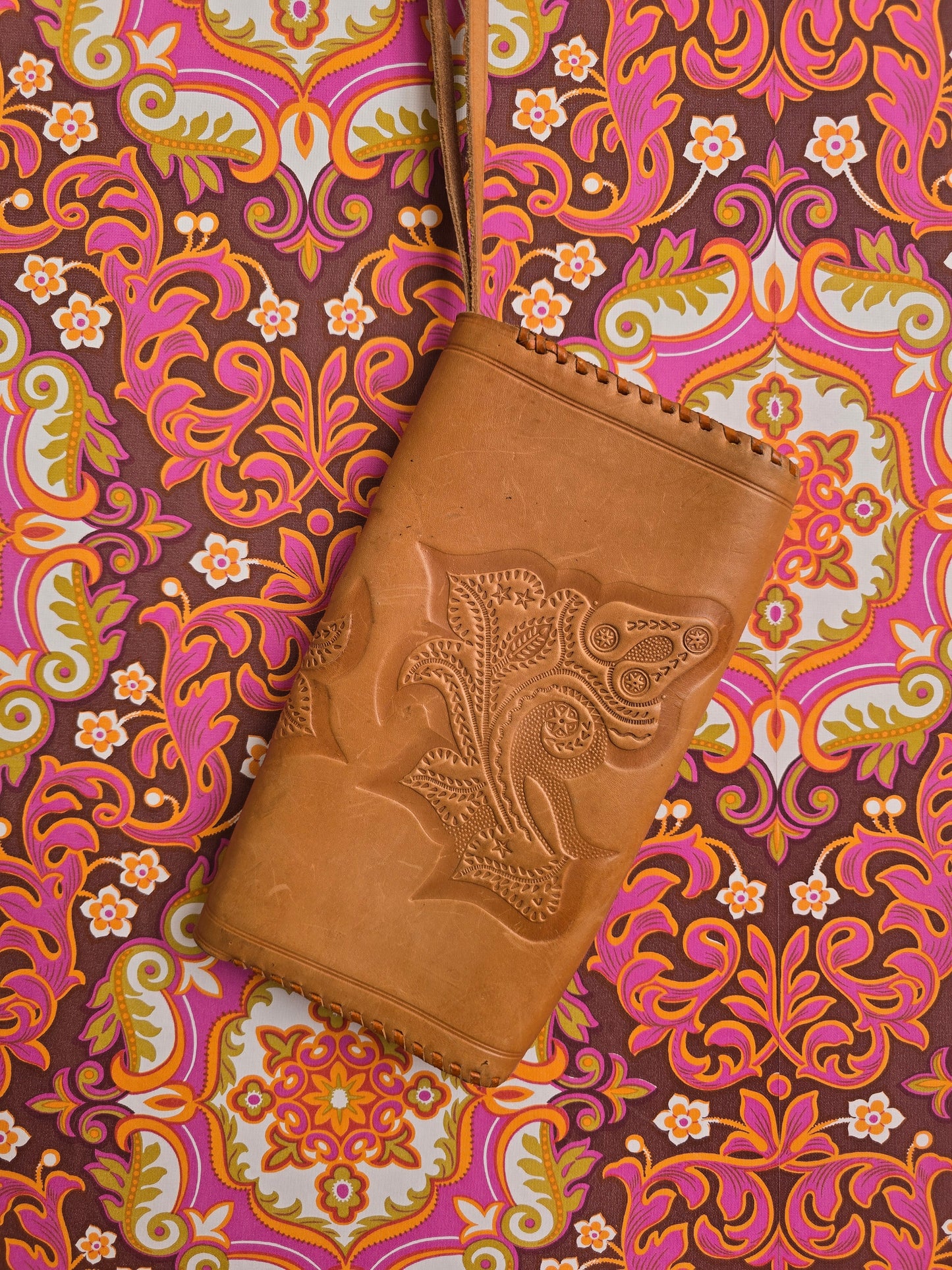 Vintage leather tooled clutch bag