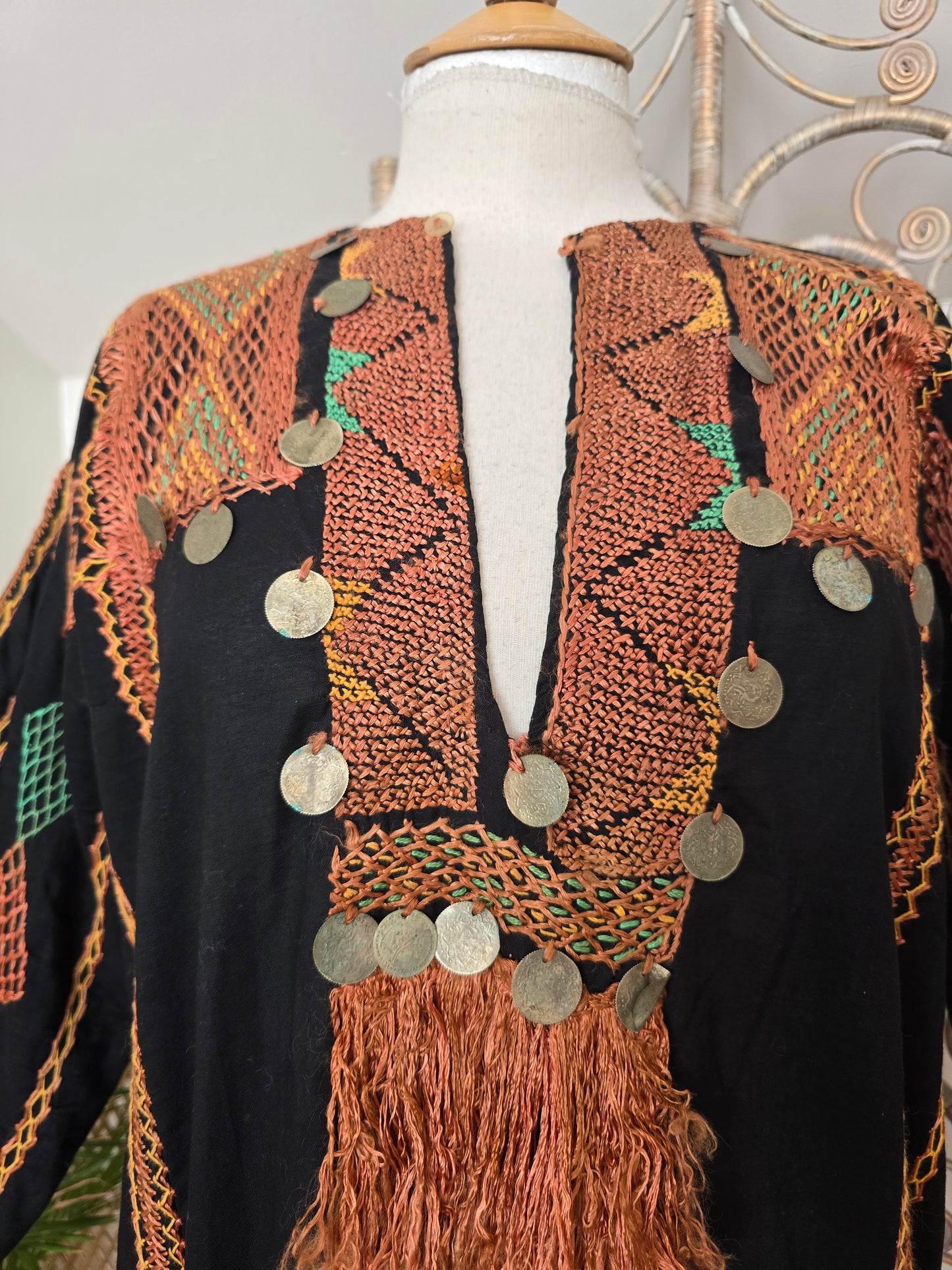 Vintage Bedouin embroidered kaftan dress