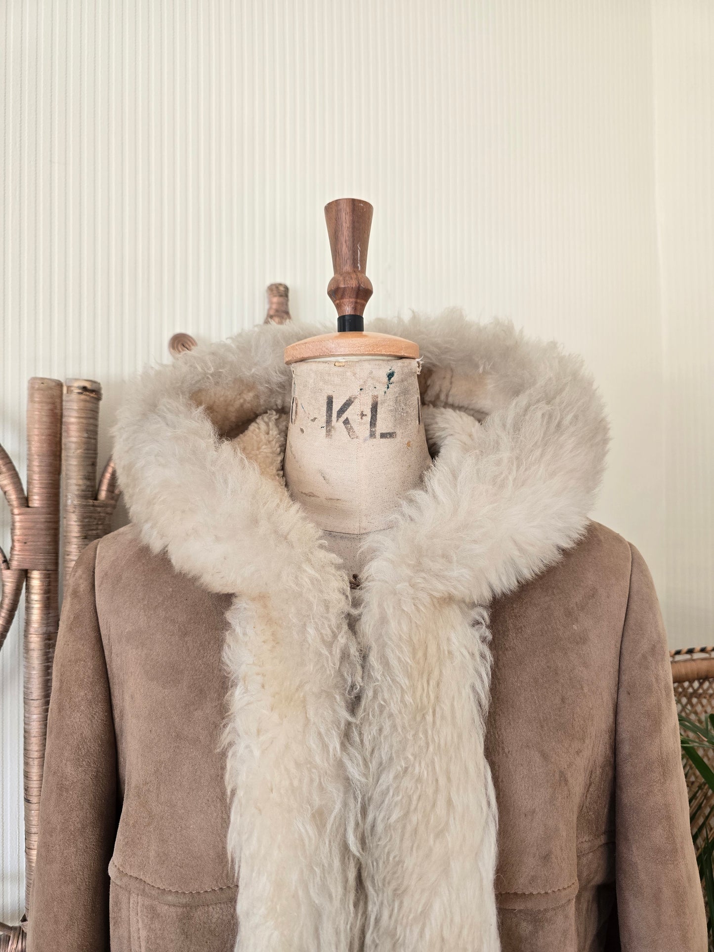 Vintage sheepskin hooded coat