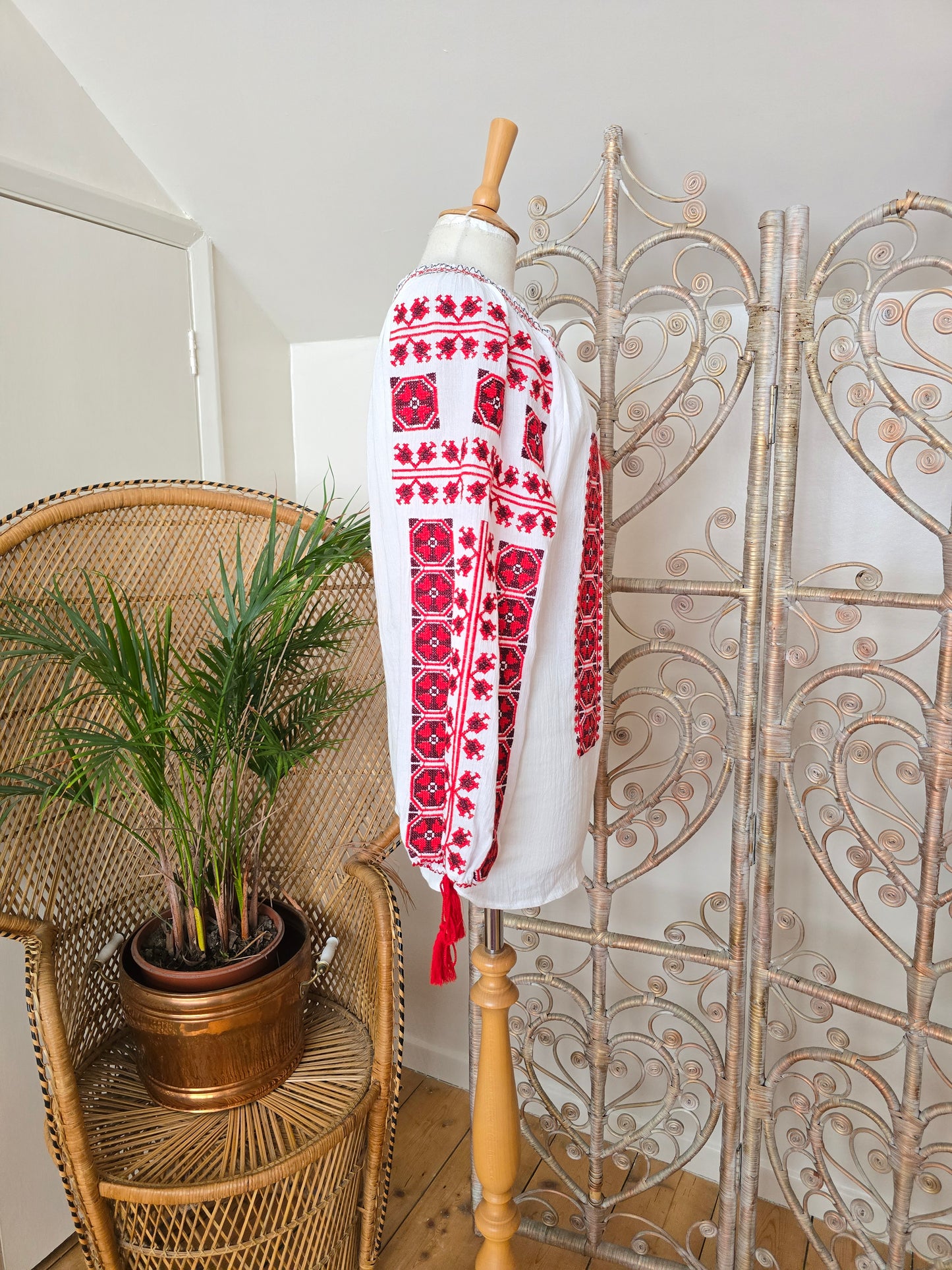 Vintage style Romanian embroidered blouse